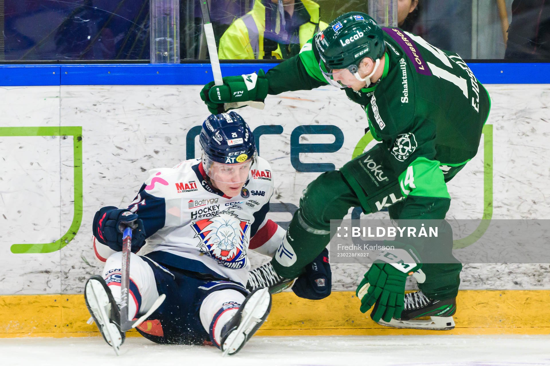 Linköpings Filip Bystedt och Färjestads Victor Ejdsell