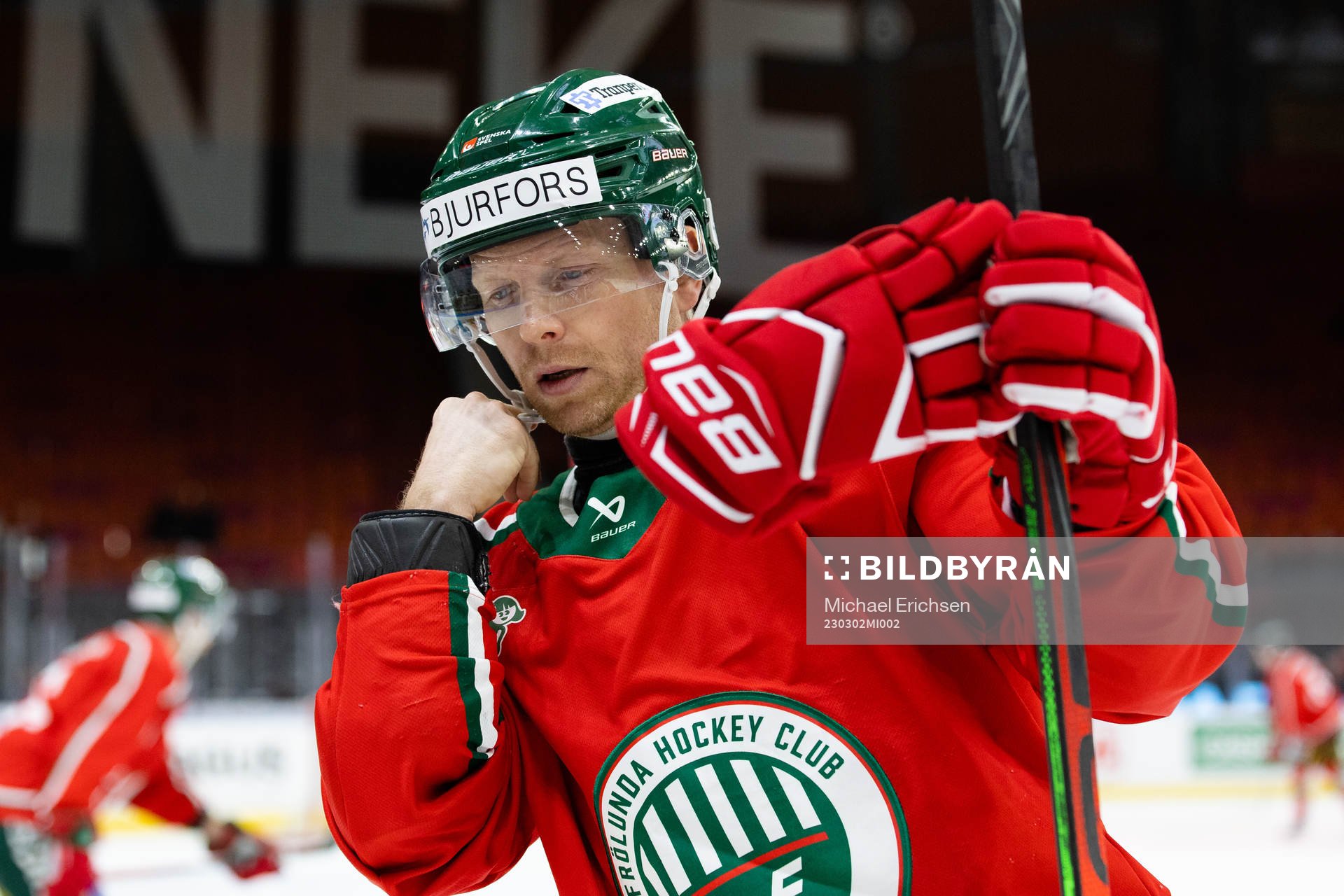 Frölundas Ryan Lasch innan ishockeymatchen i SHL mellan