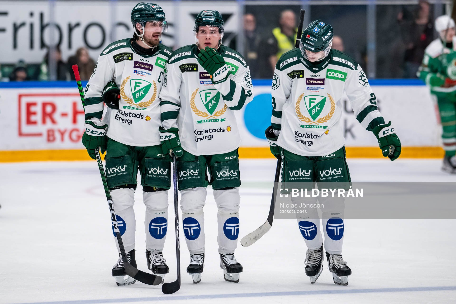 Färjestads Linus Johansson, Oscar Lawner och Lucas Forsell