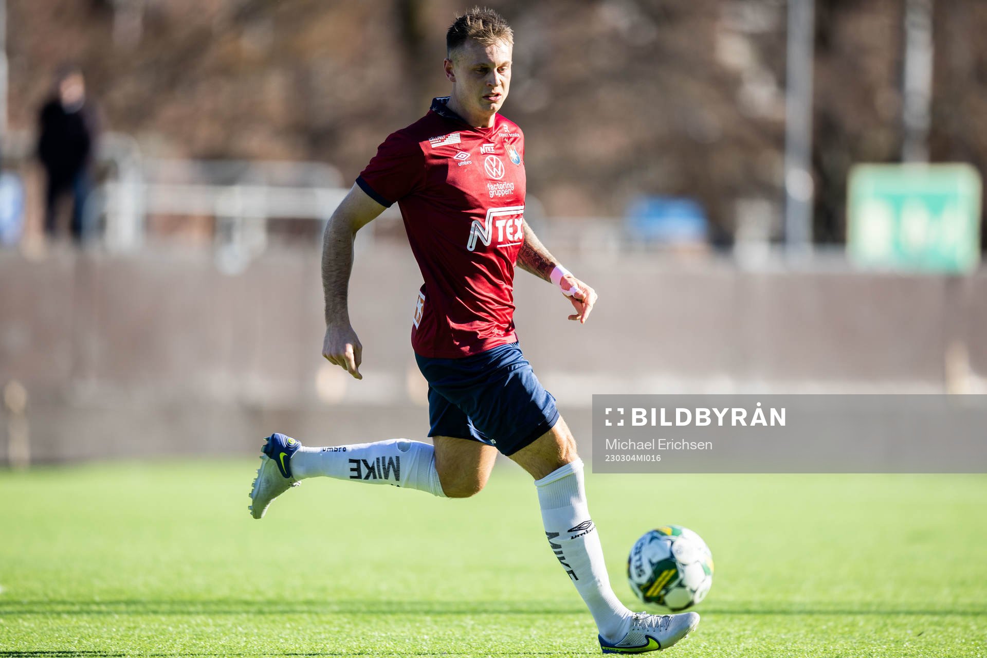 Örgrytes Marcus Haglind Sangre under träningsmatchen i fotboll mellan Örgryte och Tvååker den 4 mars 2023 i Göteborg. 