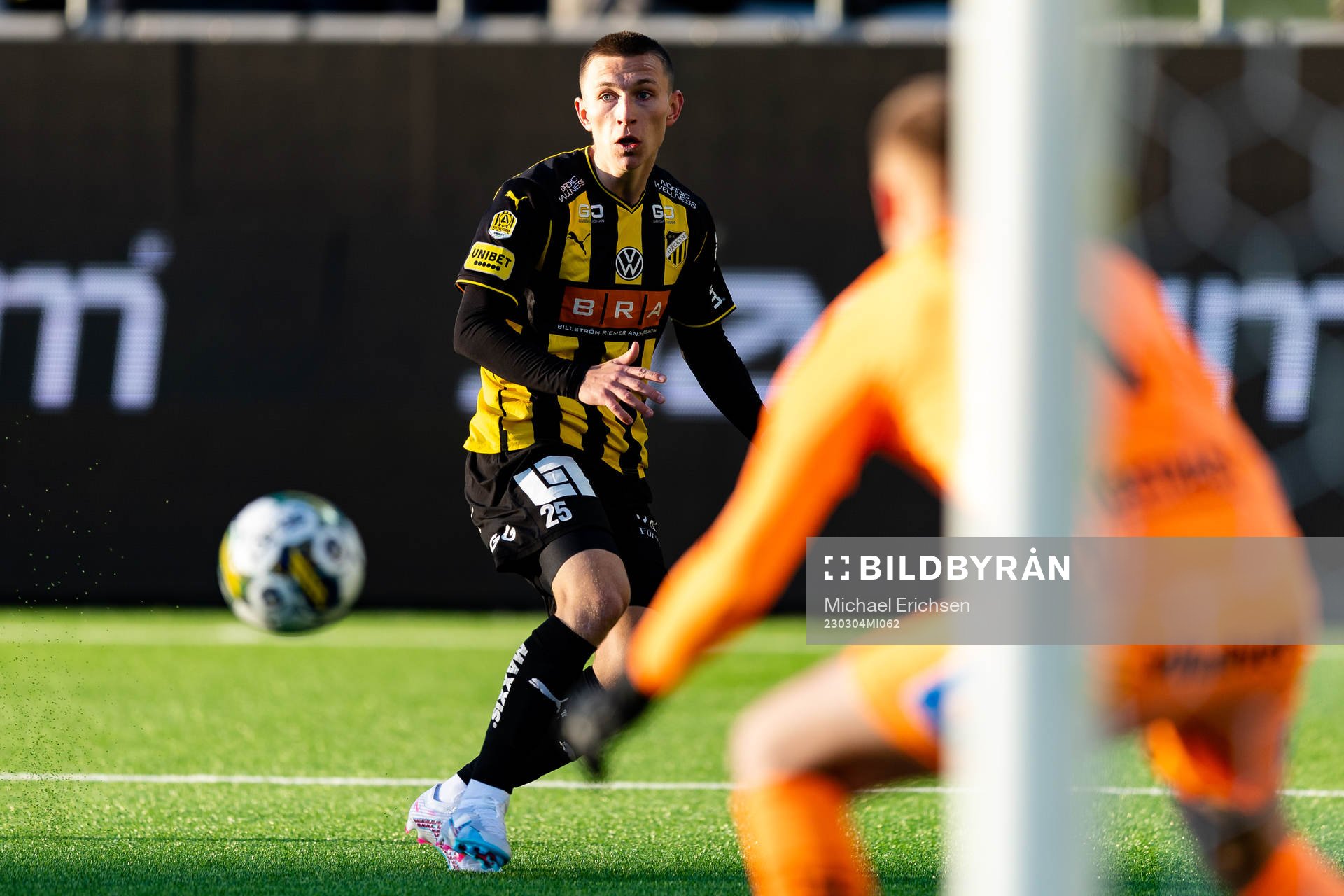 Häckens Kristoffer Lund Hansen under fotbollsmatchen i Svenska Cupen mellan Häcken och Halmstad den 4 mars 2023 i Göteborg. 