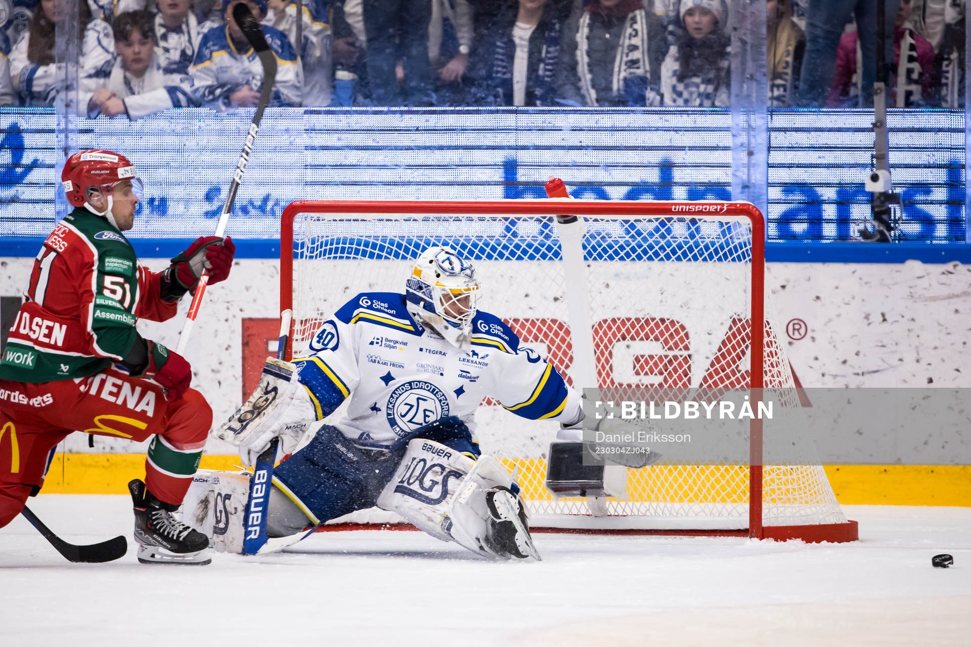 Frölundas Mats Rosseli Olsen och Leksands målvakt Mantas