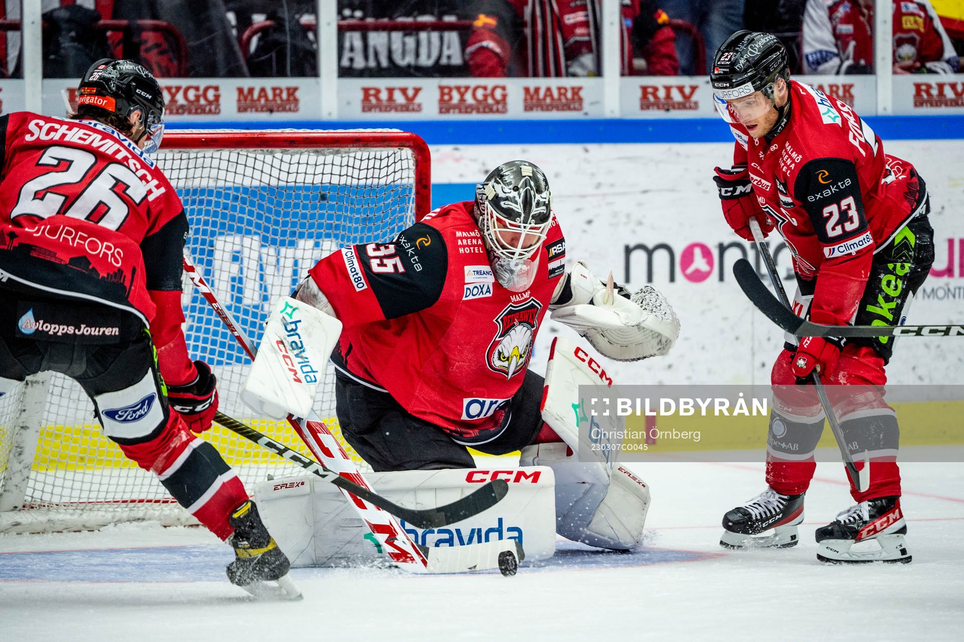 Malmö Redhawks Thomas Schemitsch, målvakt Adam Werner och