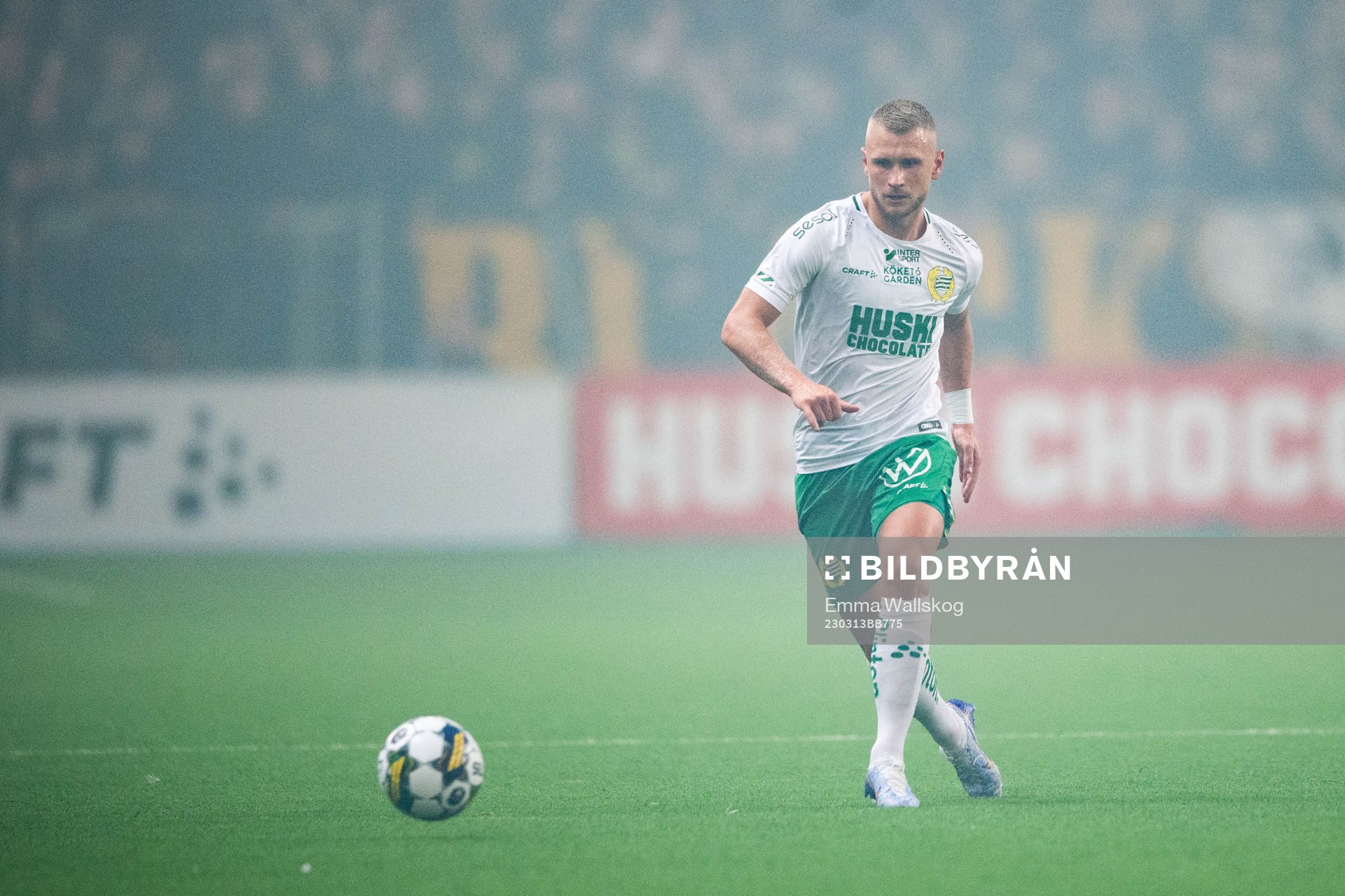 Hammarbys Simon Strand under kvartsfinalen i Svenska Cupen i fotboll mellan Hammarby och AIK den 13 mars 2023 i Stockholm. 