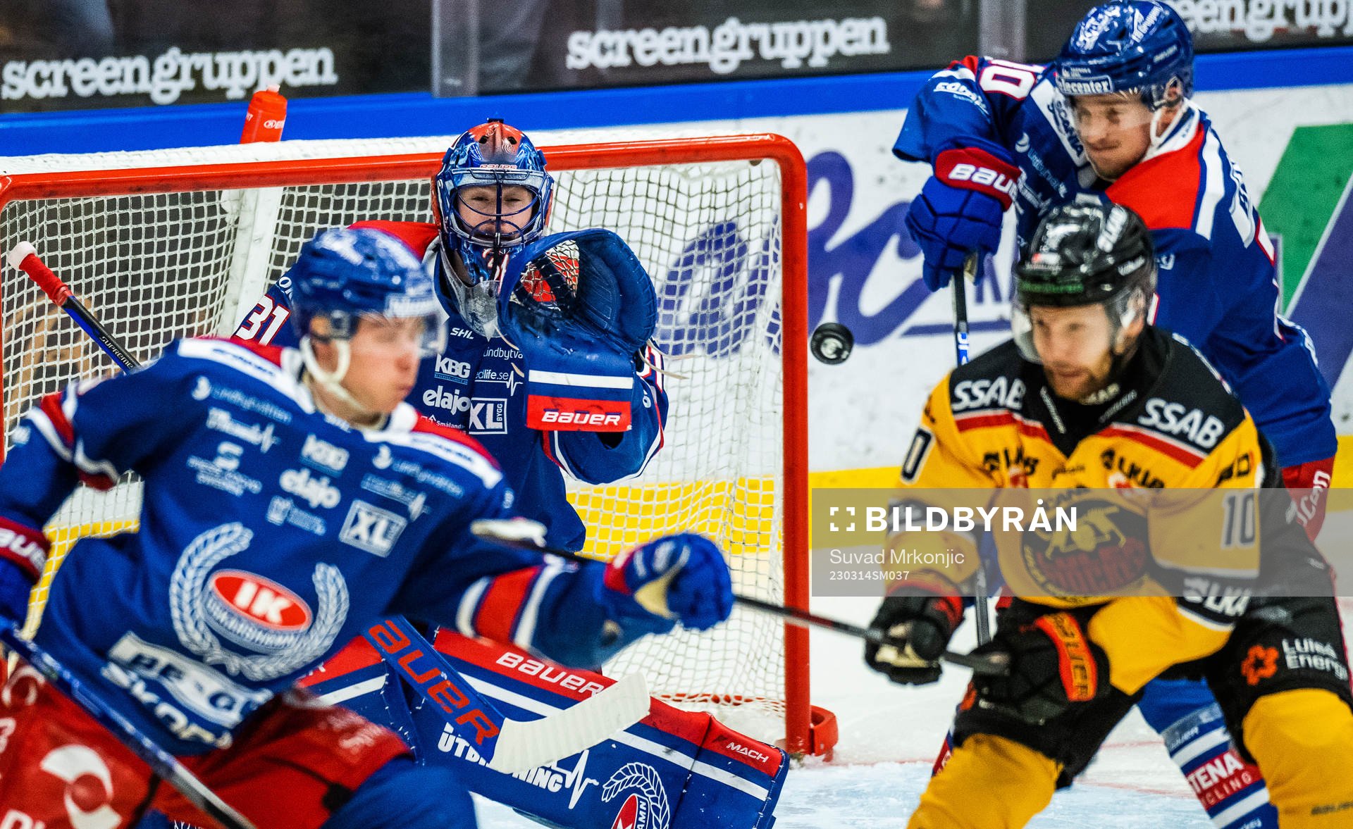 Oskarshamns målvakt Tim Juel mot Luleås Einar Emanuelsson
