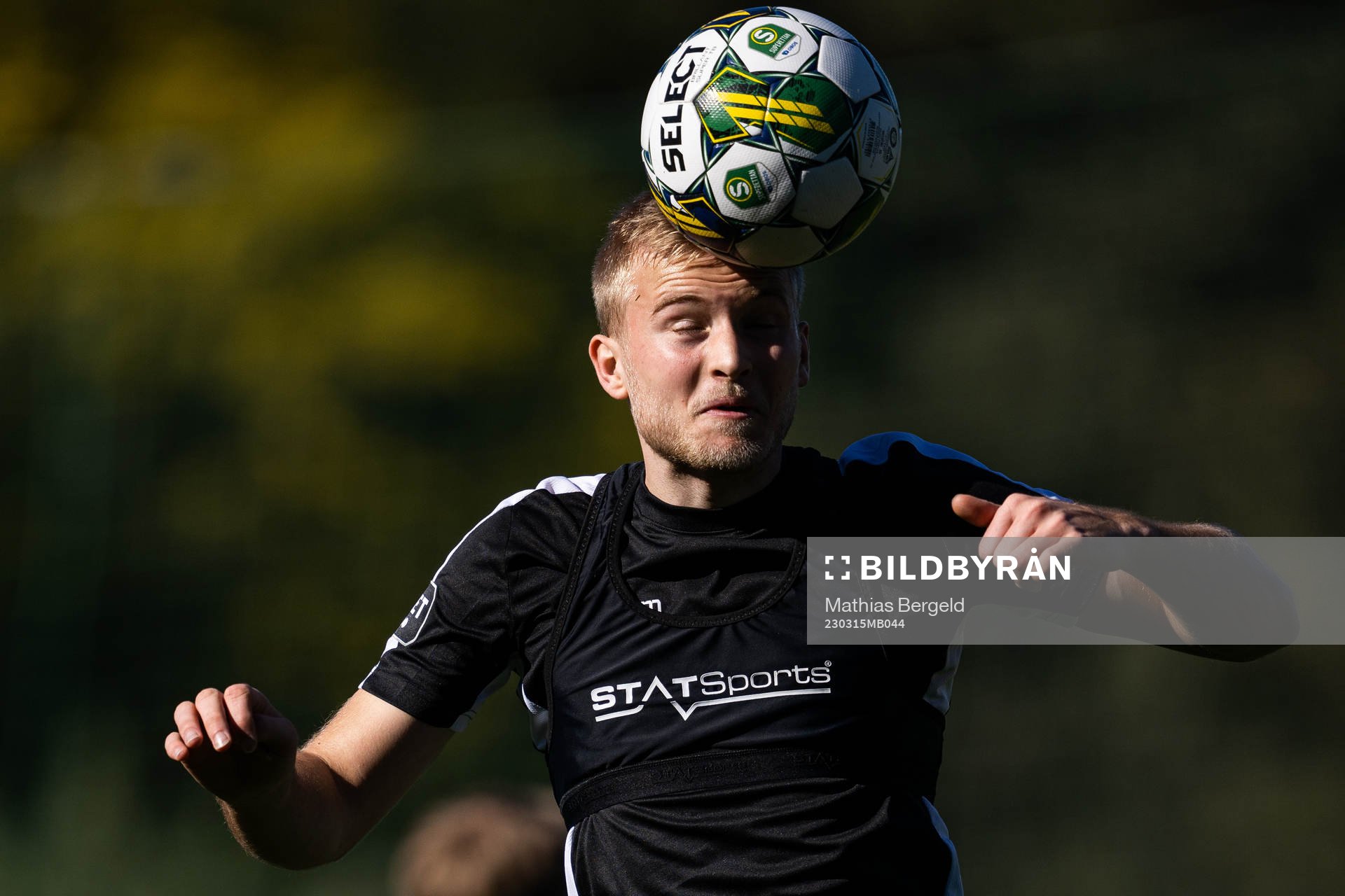 Johan Rapp under en fotbollsträning med Landskrona den 15 mars 2023 i Marbella. 