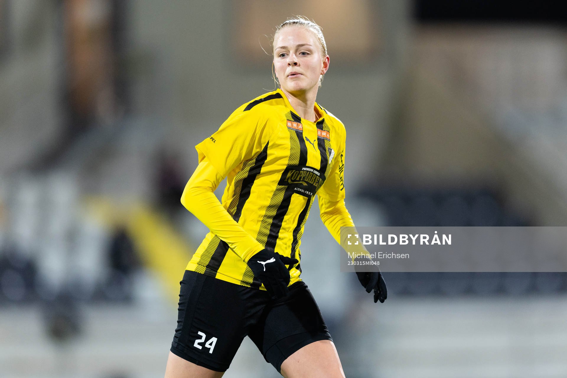Häckens Agnes Jelander under träningsmatchen i fotboll mellan Häcken och Lidköping den 15 mars 2023 i Göteborg. 