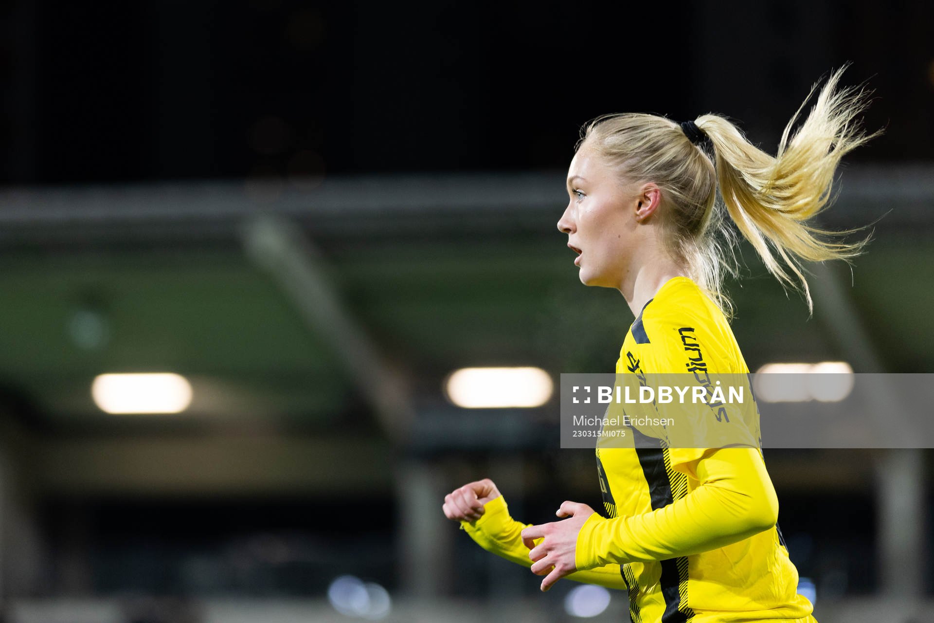 Häckens Vanessa Hansson under träningsmatchen i fotboll mellan Häcken och Lidköping den 15 mars 2023 i Göteborg. 