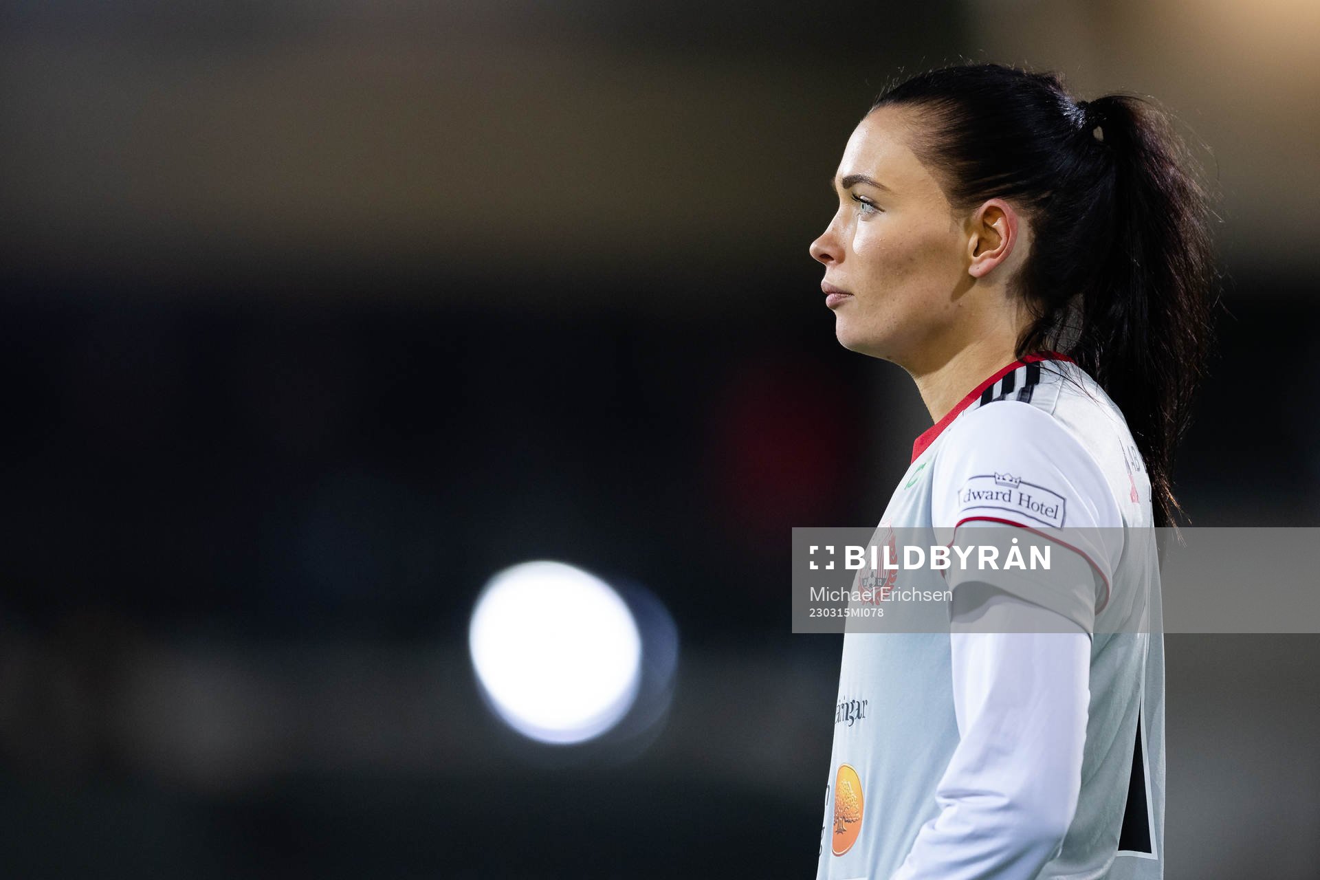 Lidköpings Frida Lähteenmäki under träningsmatchen i fotboll mellan Häcken och Lidköping den 15 mars 2023 i Göteborg. 