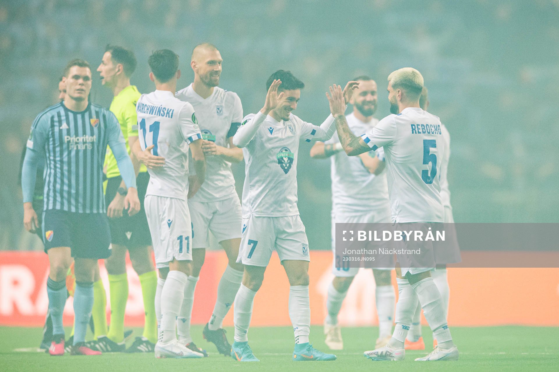Afonso Sousa and Pedro Rebocho of Lech Poznan celebrate