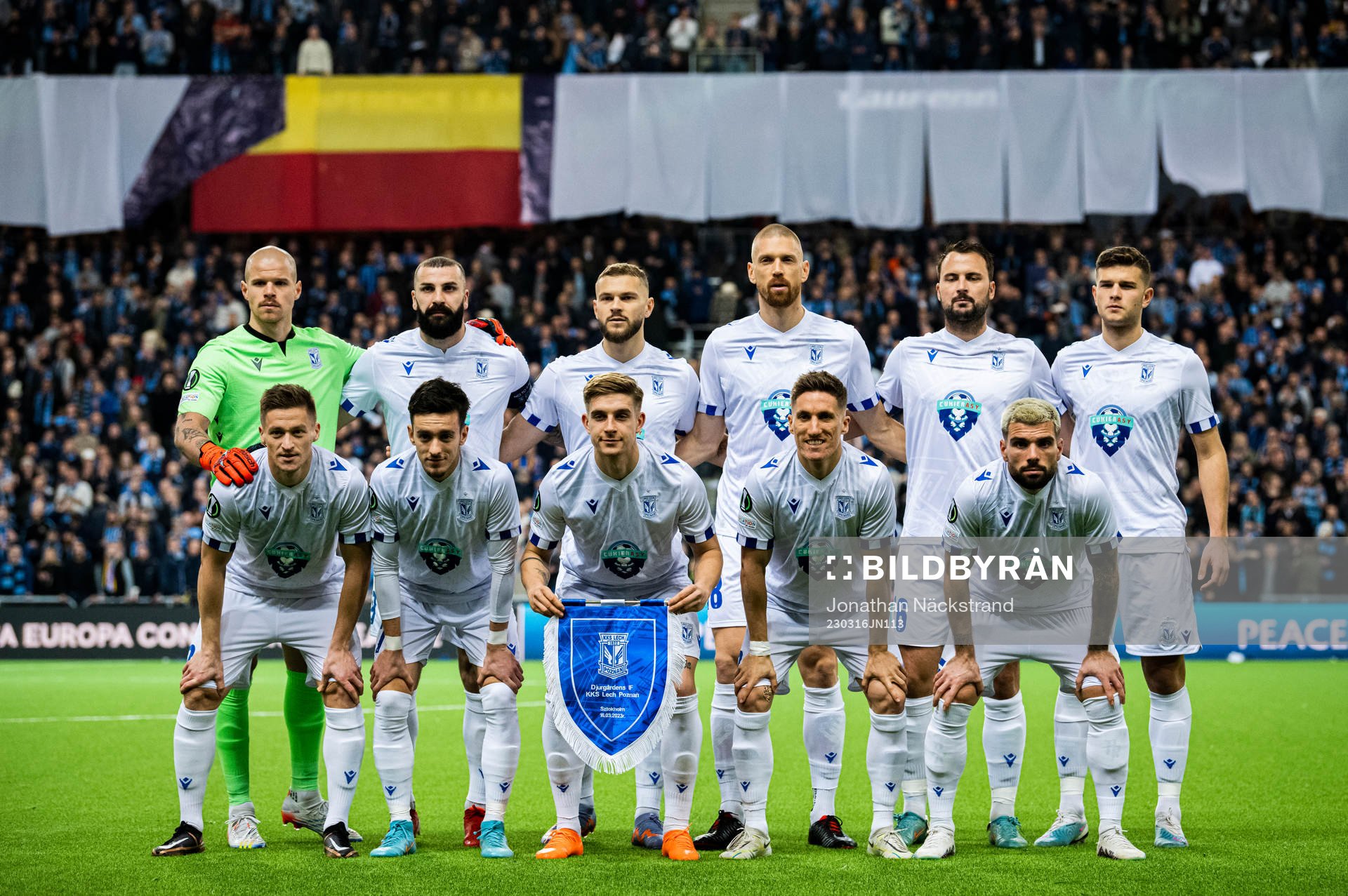 Players of Lech Poznan pose for a team photo