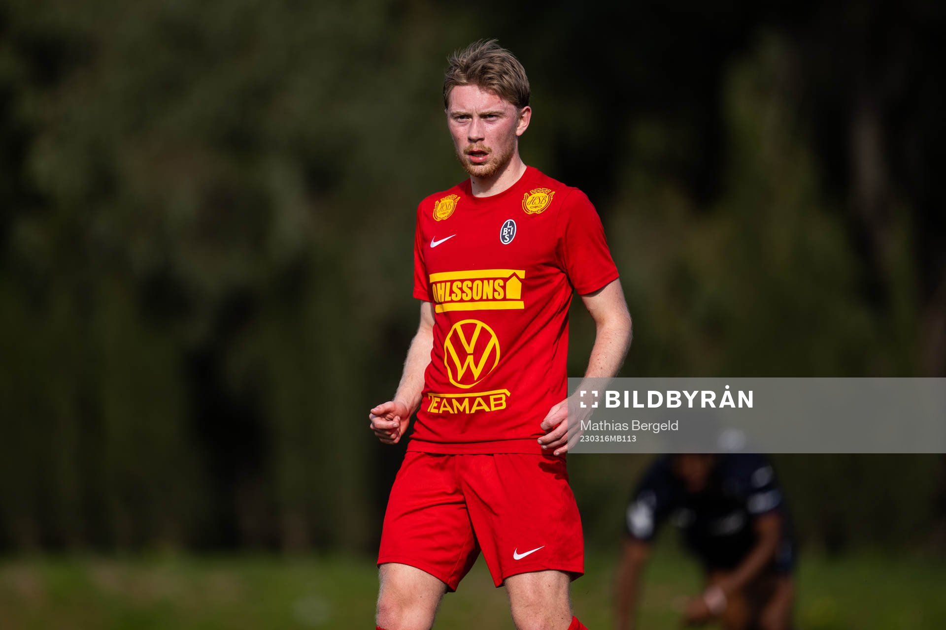Landskronas Adam Egnell under träningsmatchen i fotboll mellan Kristiansund och Landskrona den 16 mars 2023 i Marbella. 