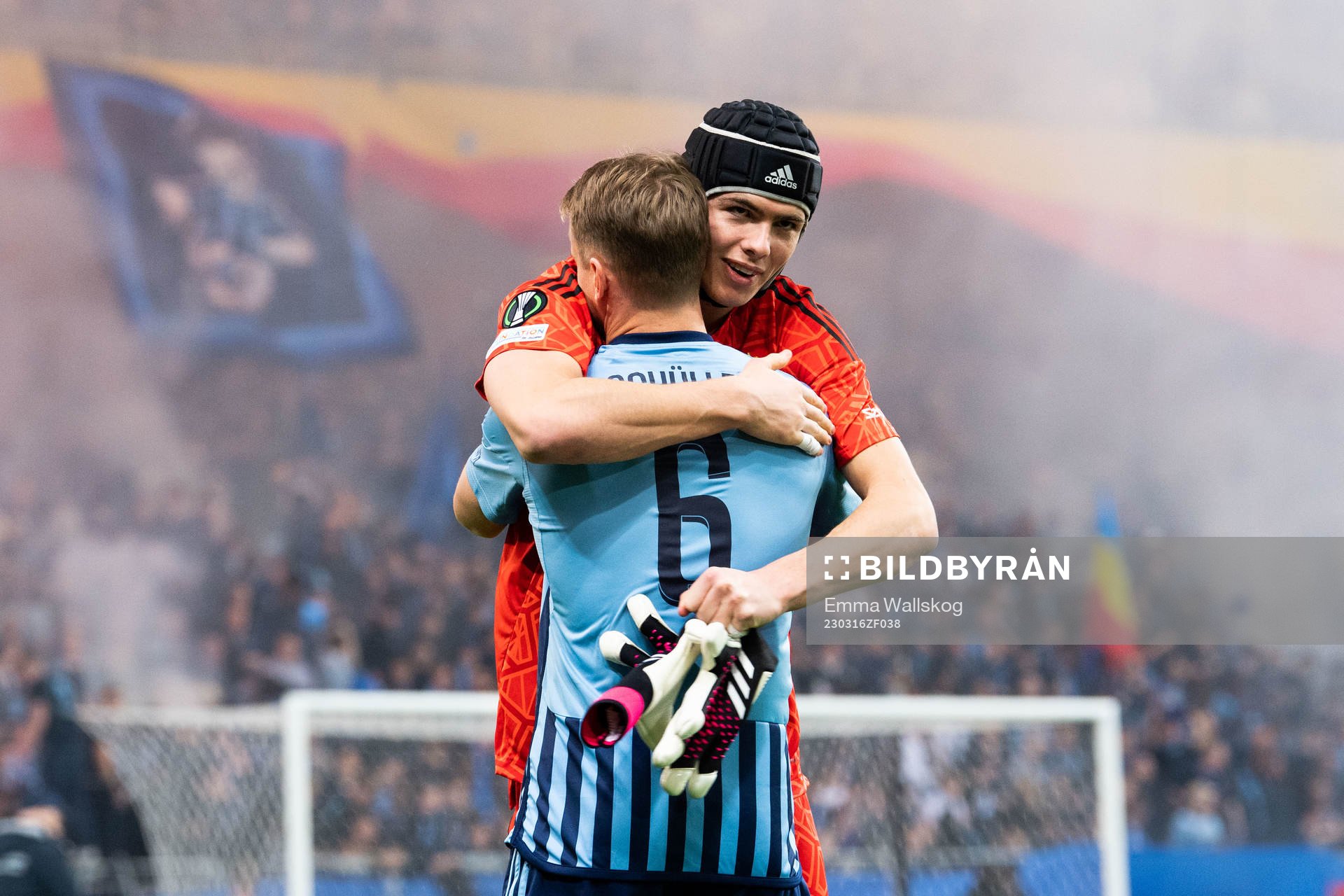 Rasmus Schuller and goalkeeper Jacob Widell Zetterström of