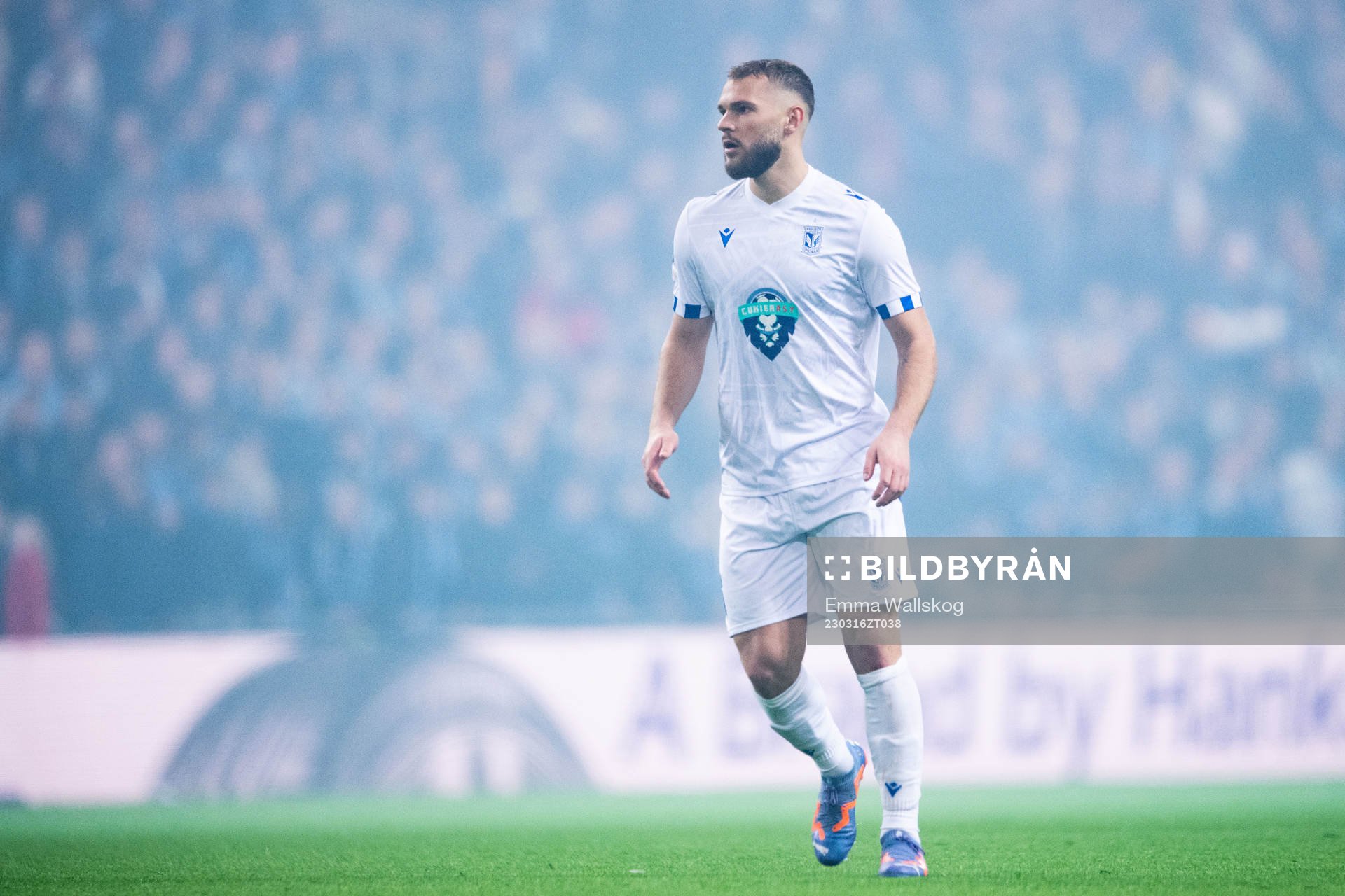 Jesper Karlström of Lech Poznan during the UEFA Conference League round of 16 match between Djurgården and Lech Poznan on March 16, 2023 in Stockholm.