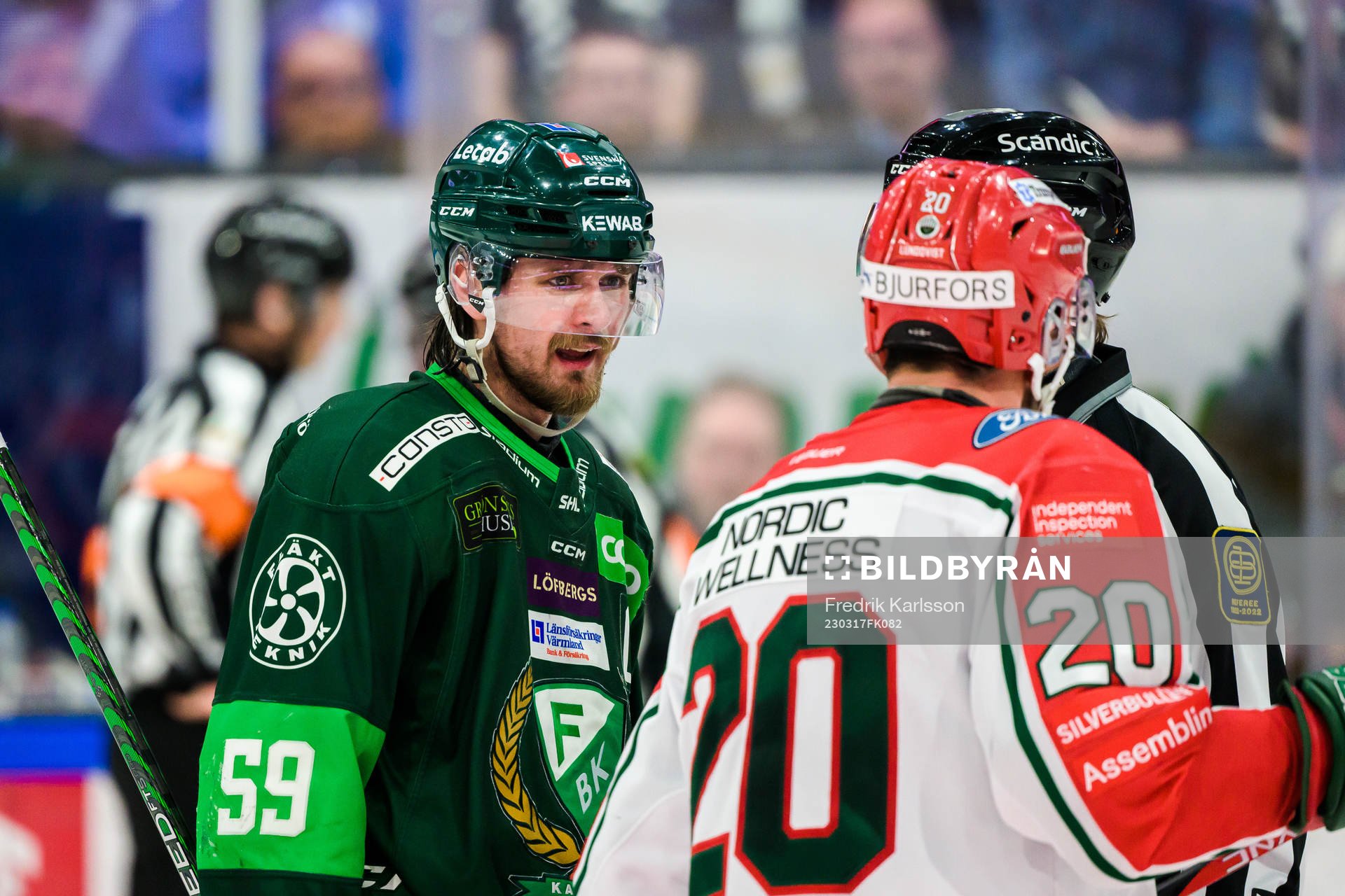 Färjestads Linus Johansson och Frölundas Joel Lundqvist i