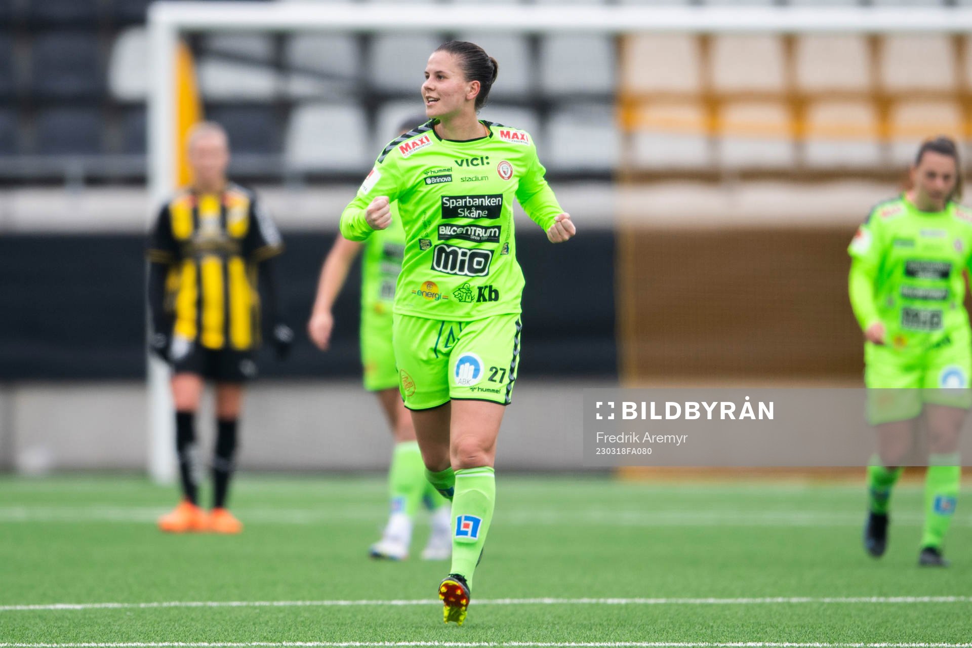 Kristianstads Josefin Harrysson jublar efter 0-1 under fotbollsmatchen i Svenska Cupen mellan Häcken och Kristianstad den 18 mars 2023 i Göteborg.