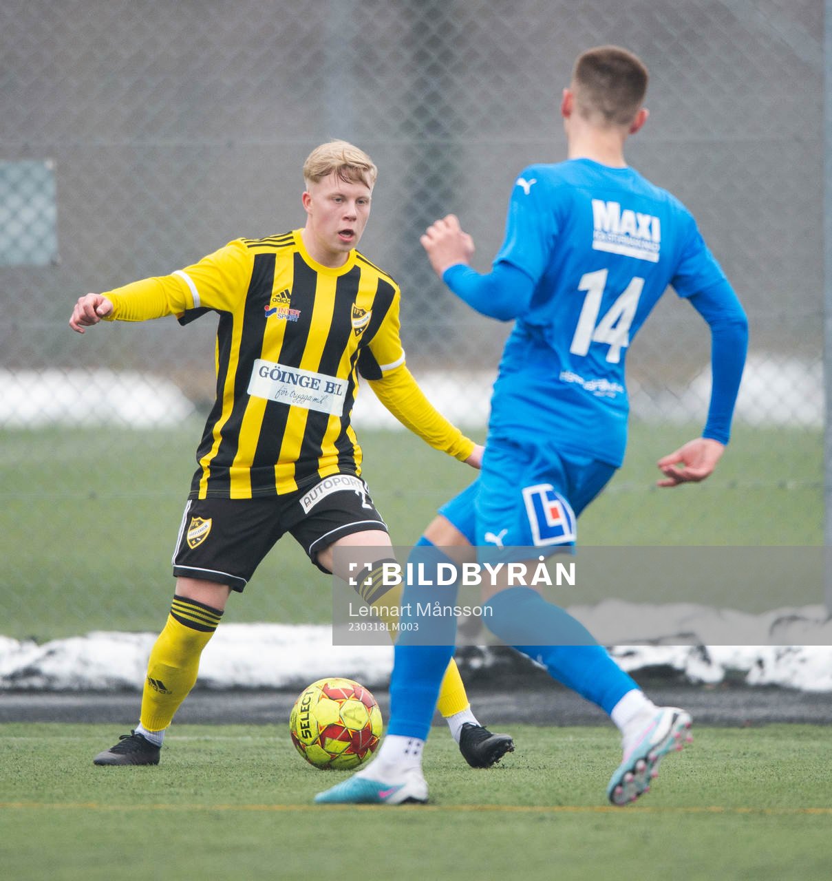 IFK Hässleholms Wictor Willseus i träningsmatchen mellan  IFK Hässleholm och Älmhults IF i Hässleholm 18 mars 2023.