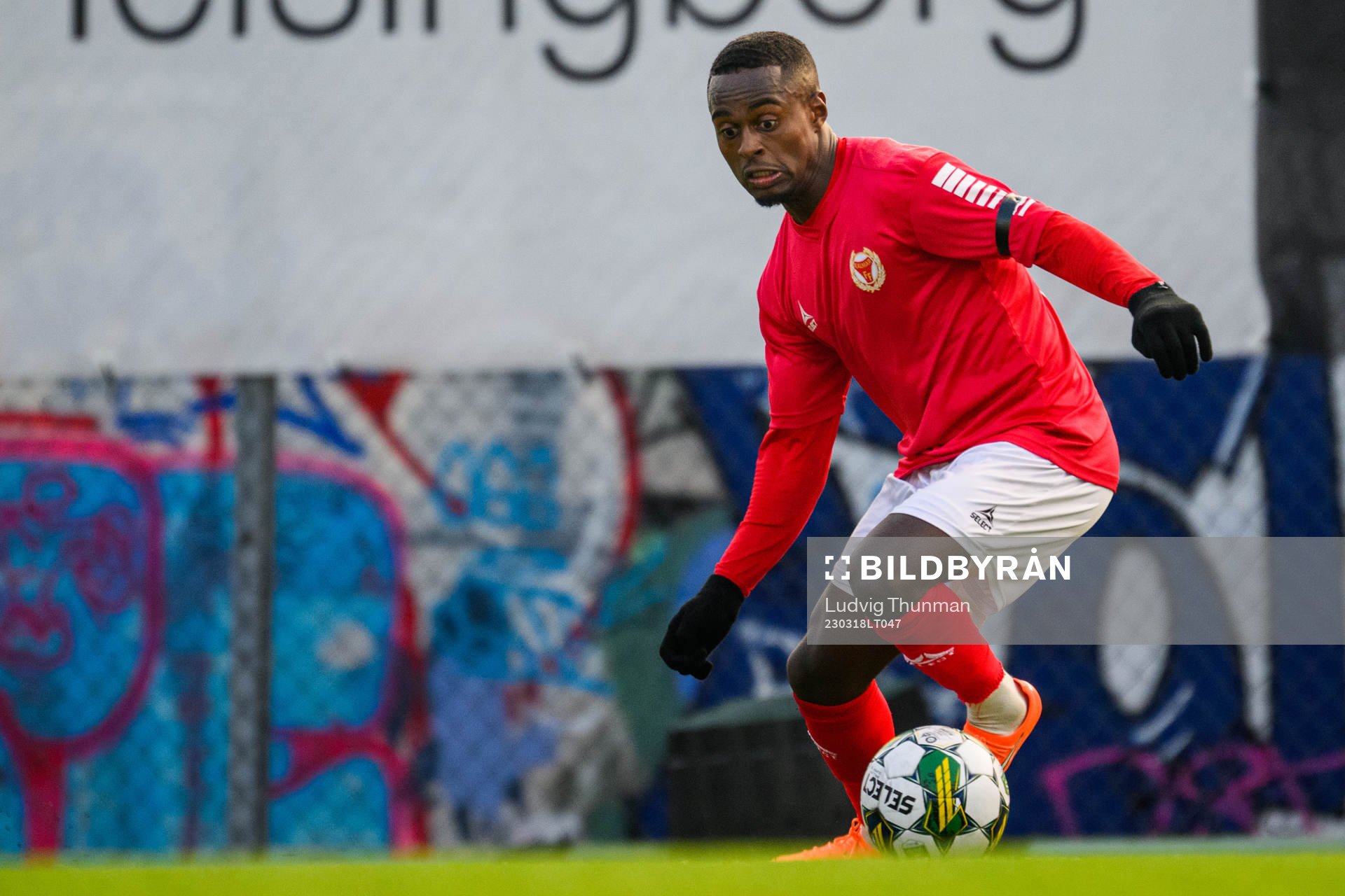 Kalmars Nahom Girmai Netabay under träningsmatchen i fotboll mellan Helsingborg och Kalmar den 18 mars 2023 i Helsingborg. 