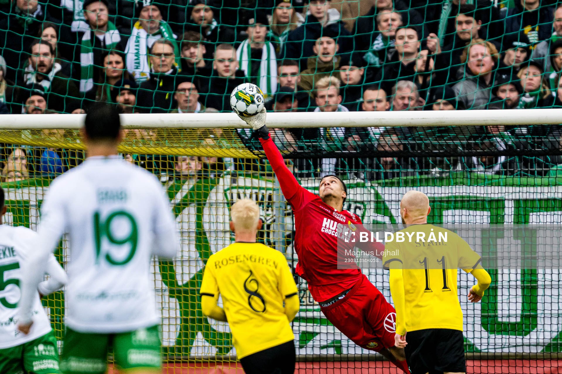 Hammarbys målvakt Oliver Dovin räddar
