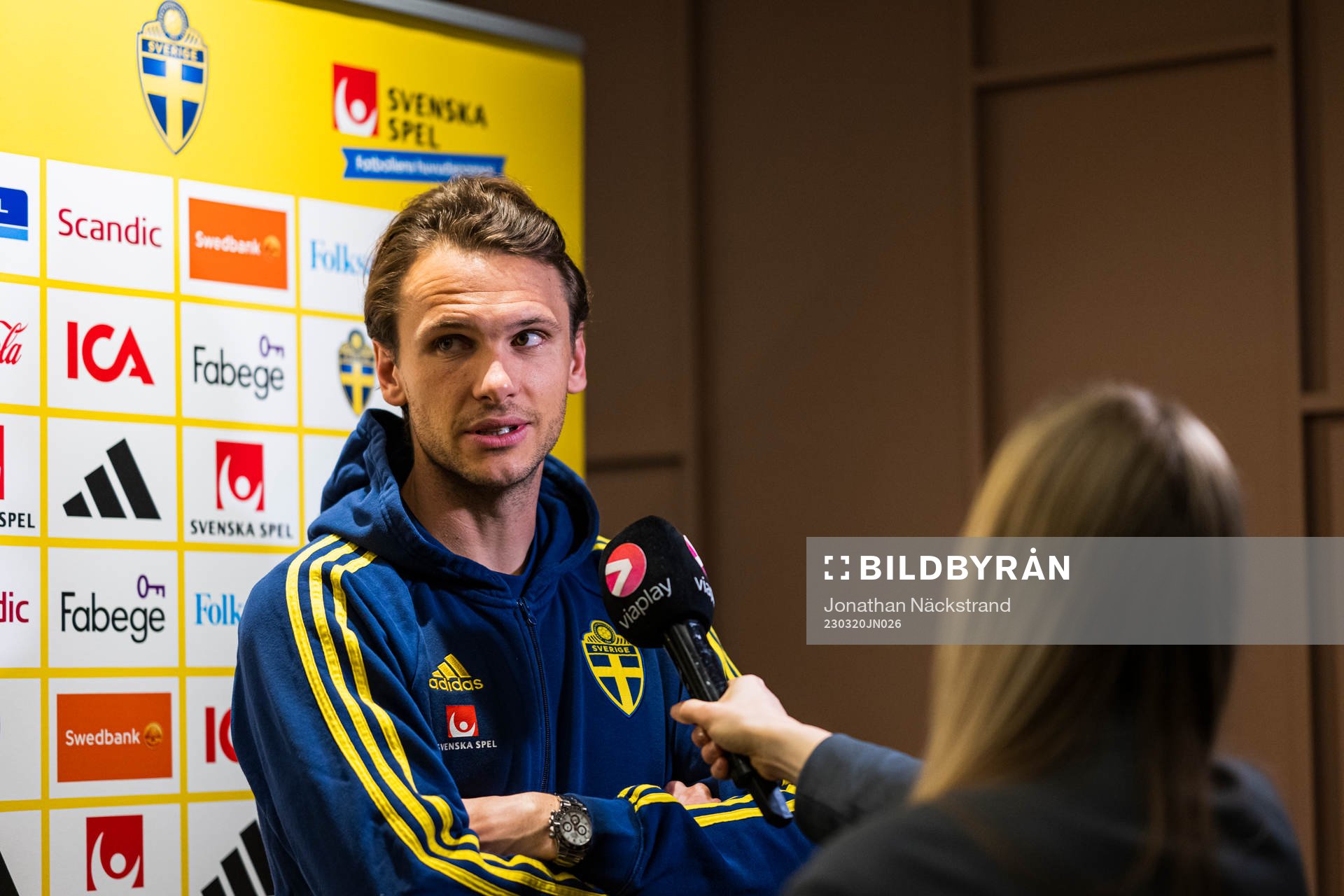 Albin Ekdal of the Swedish men's football national team during a mixed zone on March 20, 2023 in Stockholm. 
