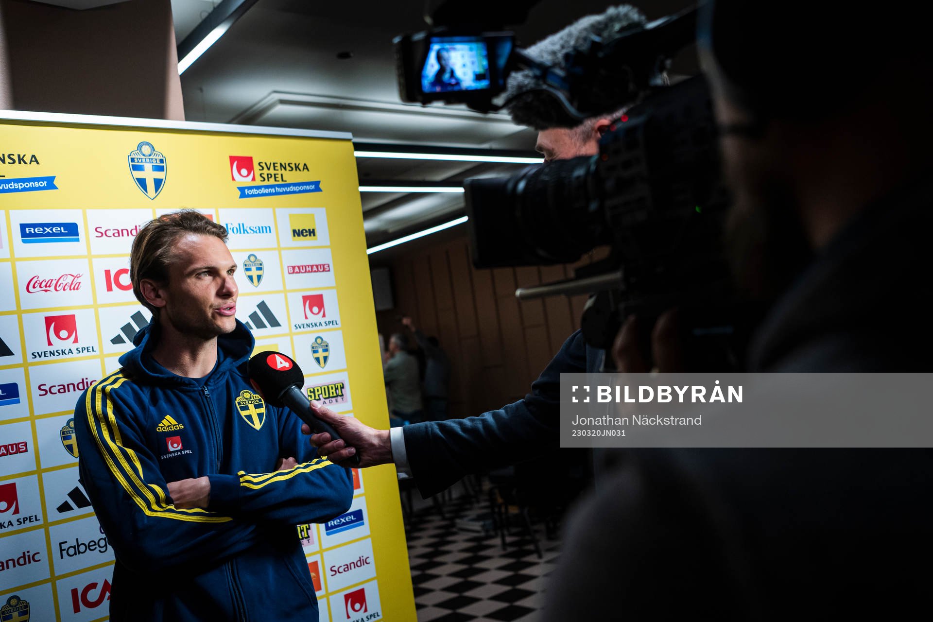 Albin Ekdal of the Swedish men's football national team during a mixed zone on March 20, 2023 in Stockholm. 
