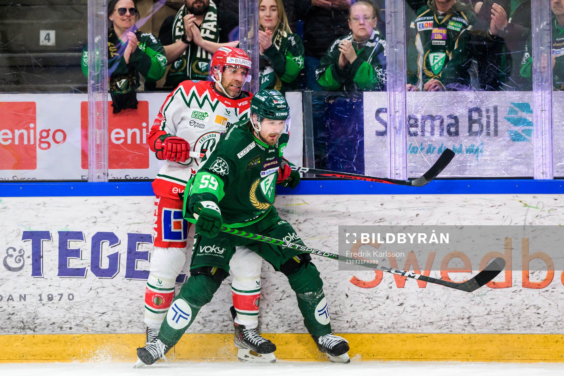 Frölundas Joel Lundqvist och Färjestads Linus Johansson