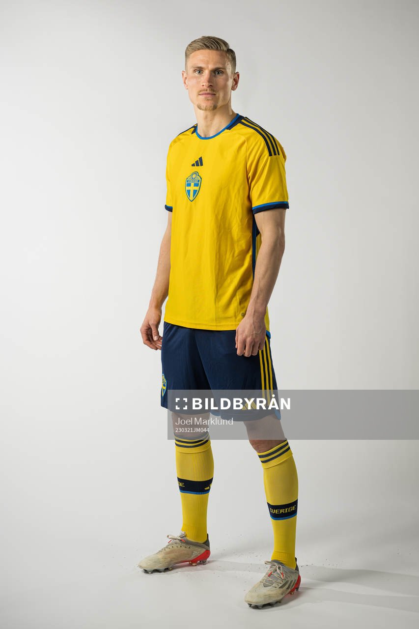 Carl Starfelt of the Swedish national football team poses
