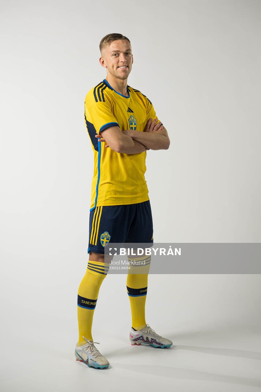 Jesper Karlsson of the Swedish national football team poses