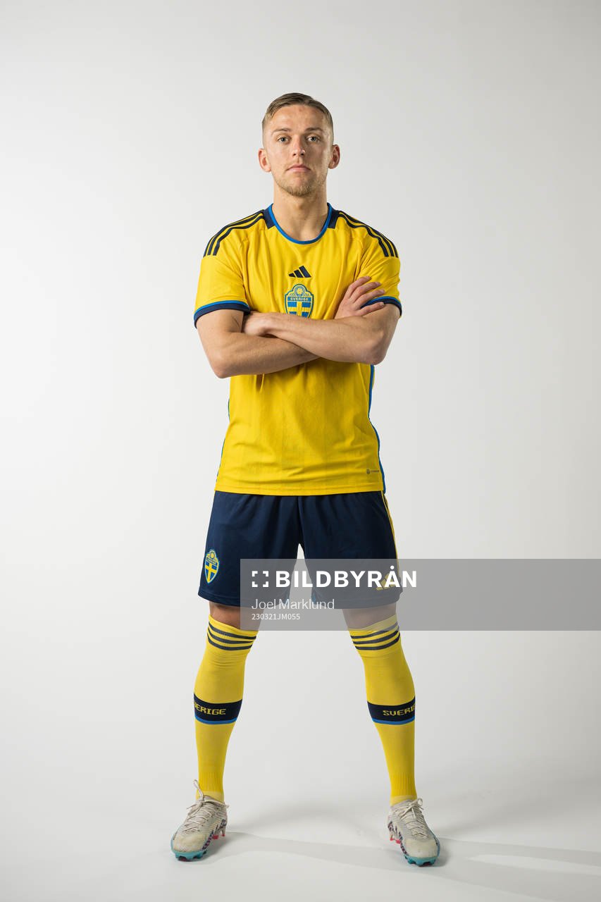 Jesper Karlsson of the Swedish national football team poses