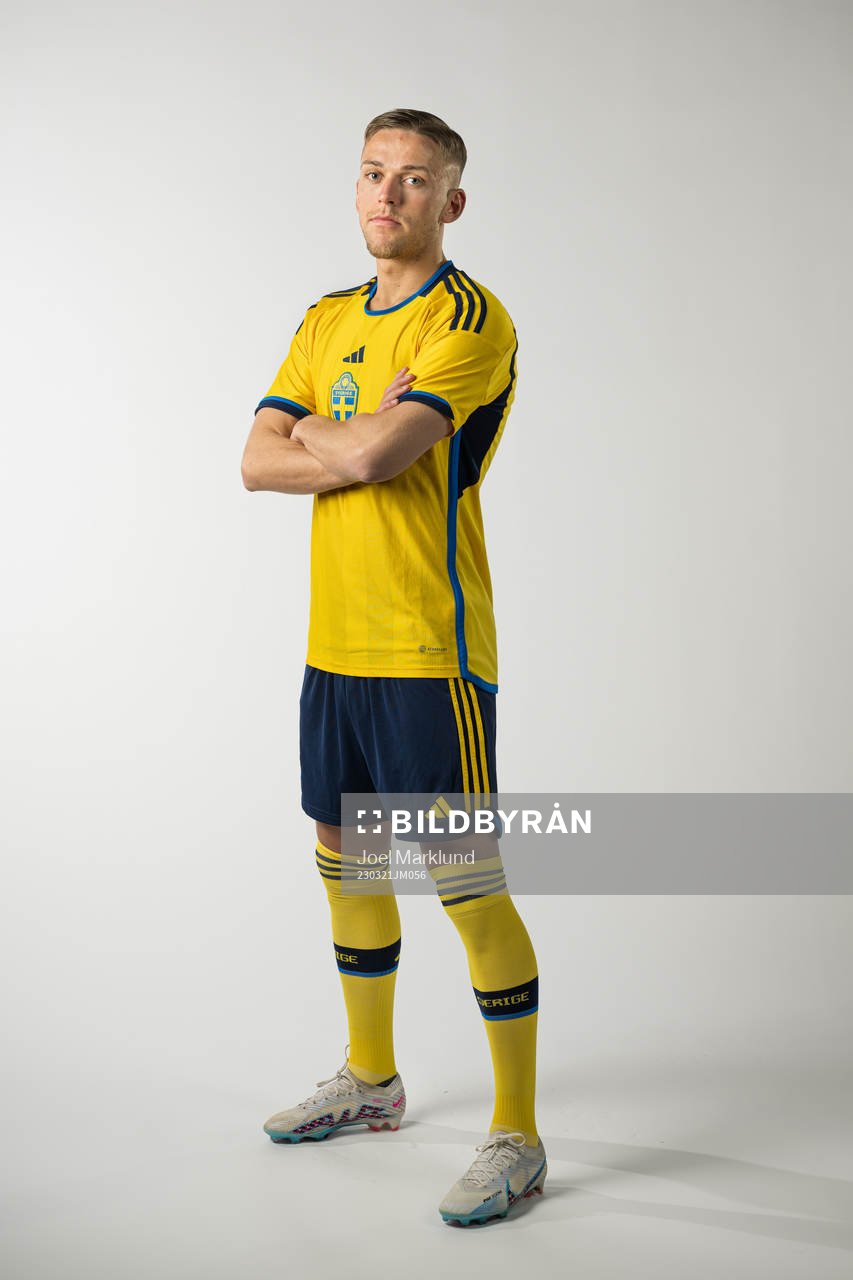 Jesper Karlsson of the Swedish national football team poses