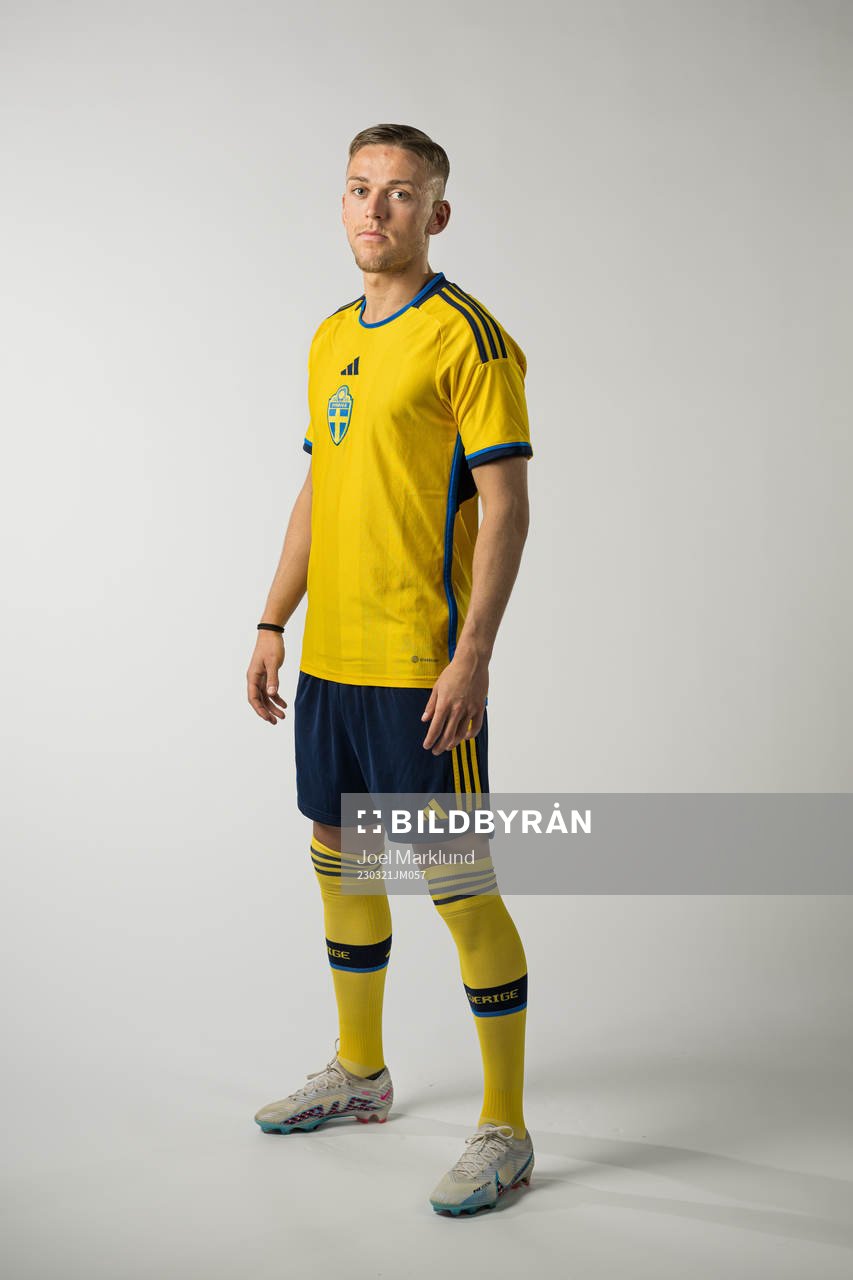 Jesper Karlsson of the Swedish national football team poses