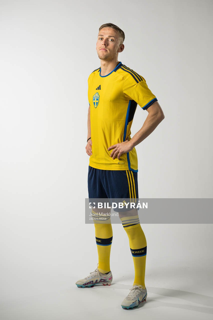 Jesper Karlsson of the Swedish national football team poses