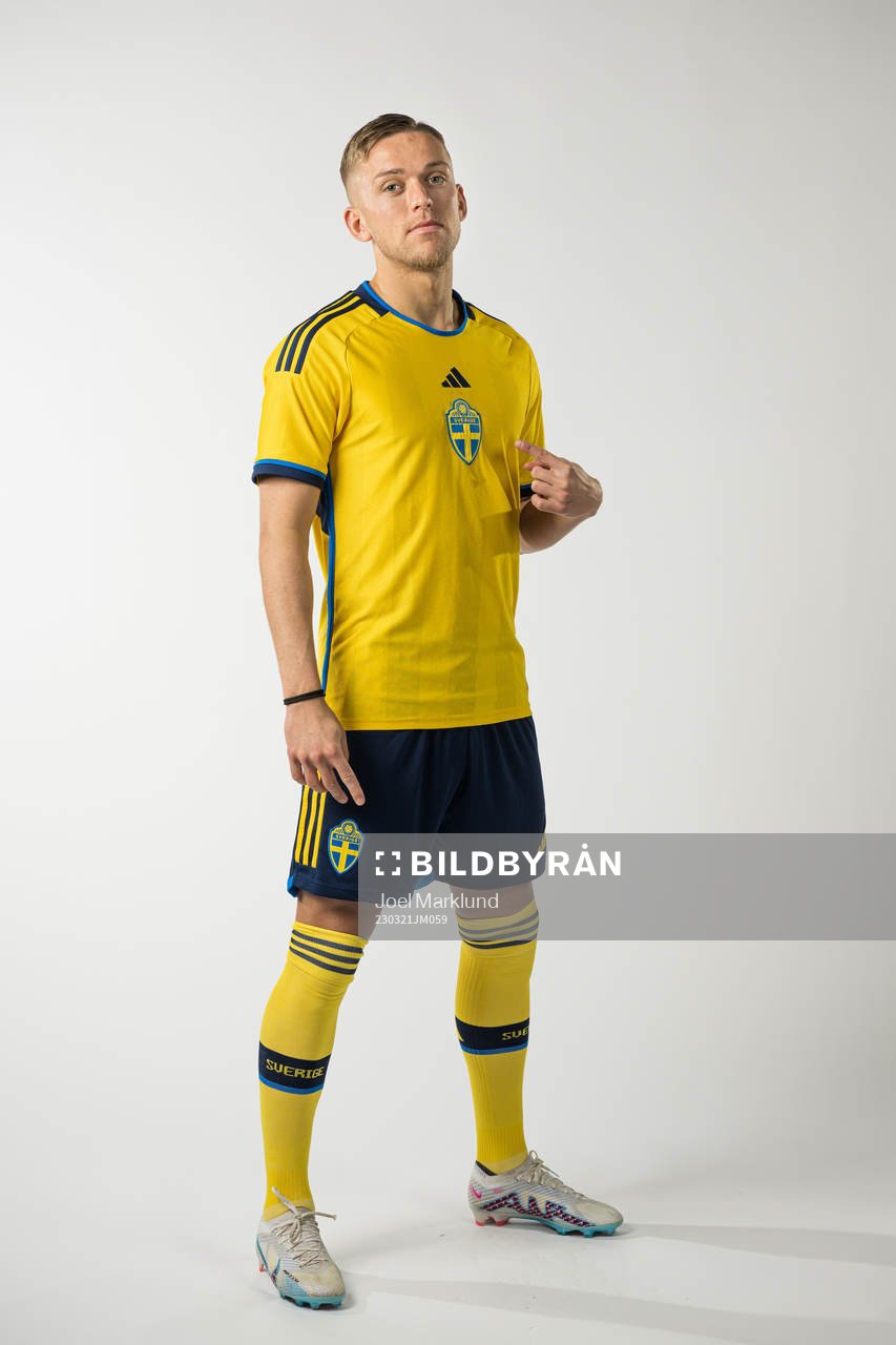 Jesper Karlsson of the Swedish national football team poses