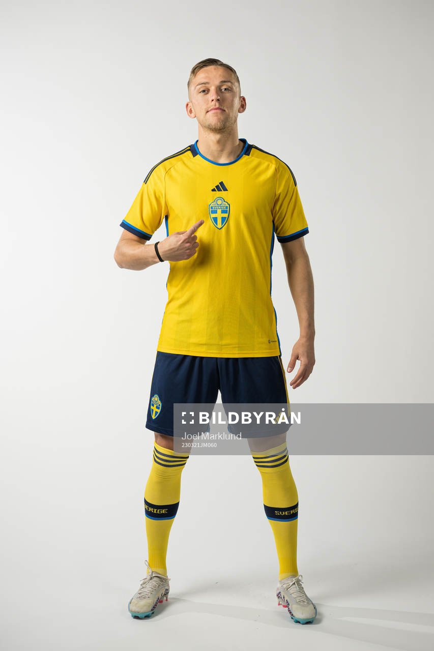 Jesper Karlsson of the Swedish national football team poses