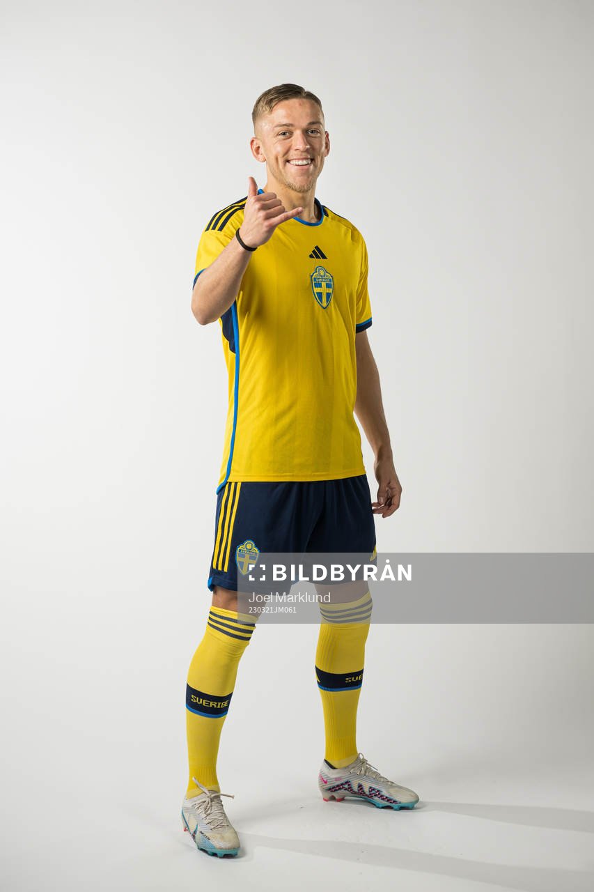 Jesper Karlsson of the Swedish national football team poses