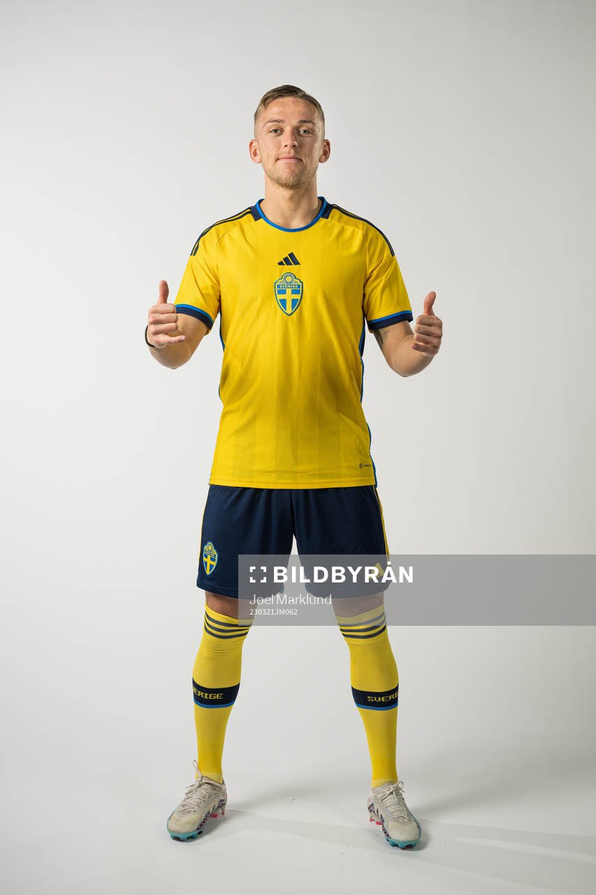 Jesper Karlsson of the Swedish national football team poses