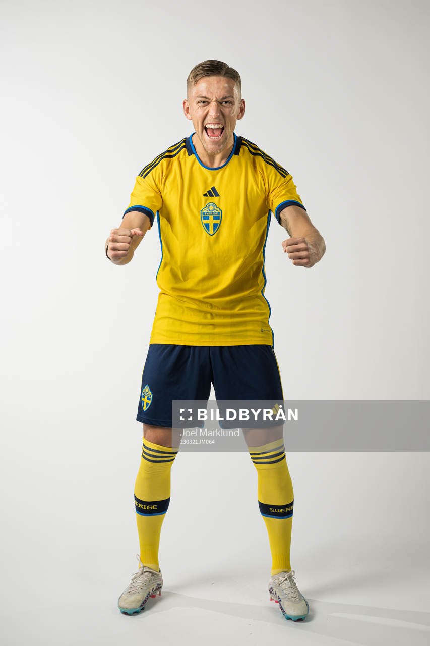 Jesper Karlsson of the Swedish national football team poses