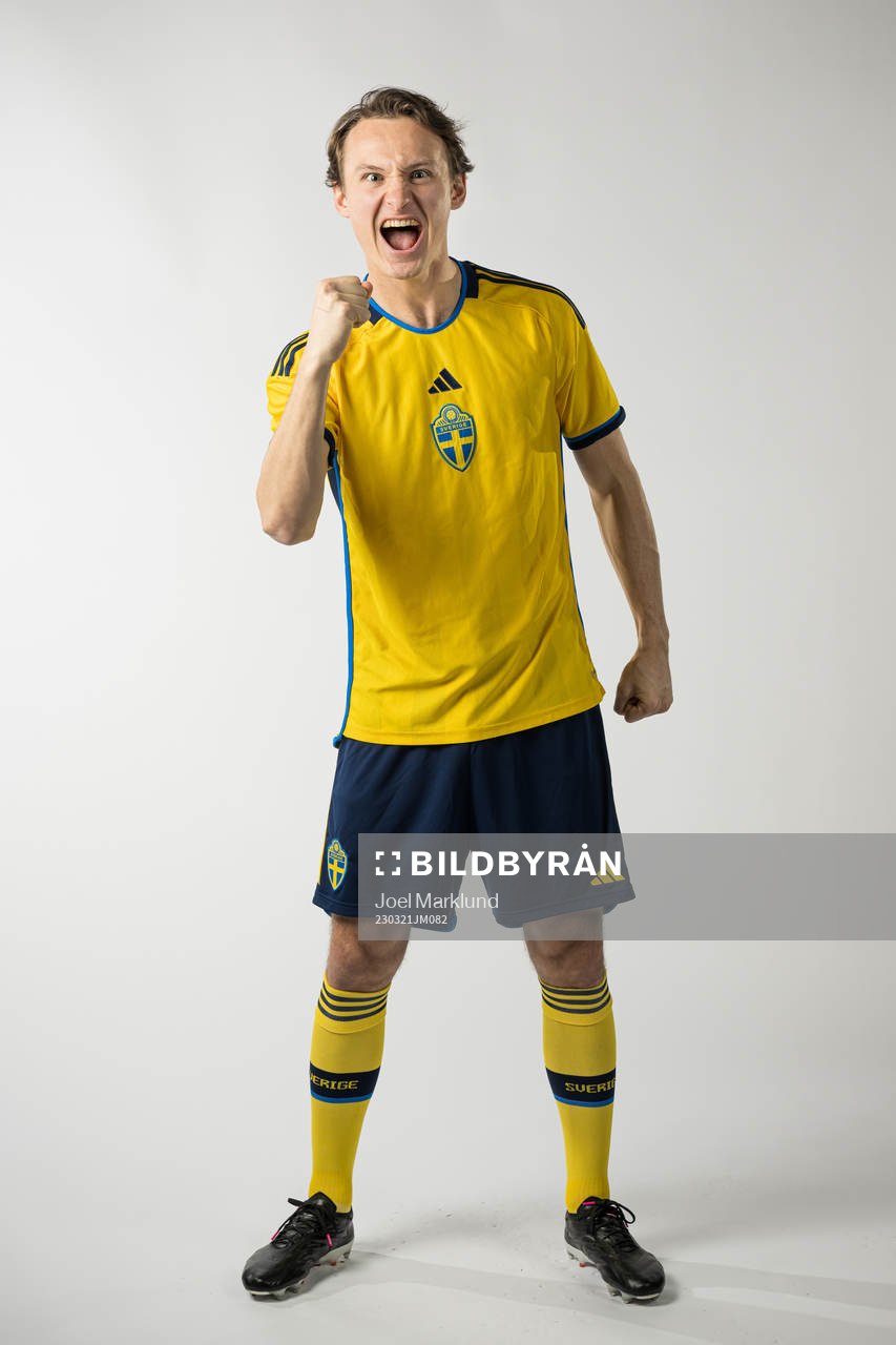 Hjalmar Ekdal of the Swedish national football team poses for a portrait on March 21, 2023 in Stockholm. Editors note: Picture has been retouched.