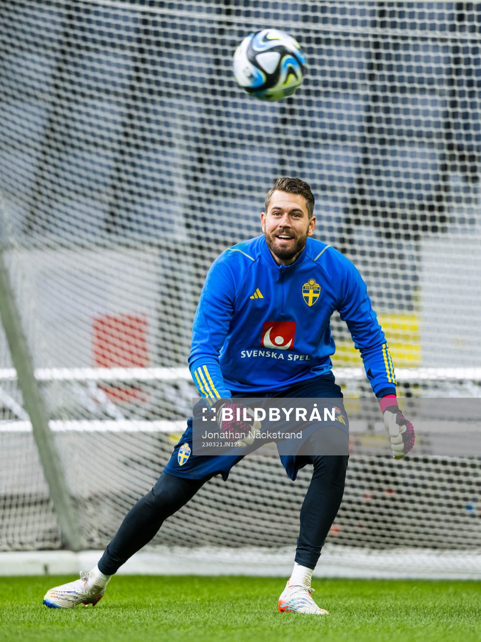 Goalkeeper Kristoffer Nordfeldet of the Swedish national