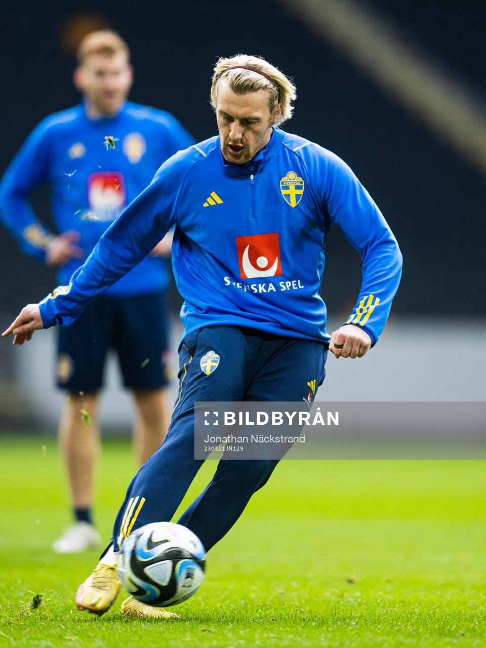 Emil Forsberg of the Swedish national football team during a training session on March 21, 2023 in Stockholm. 