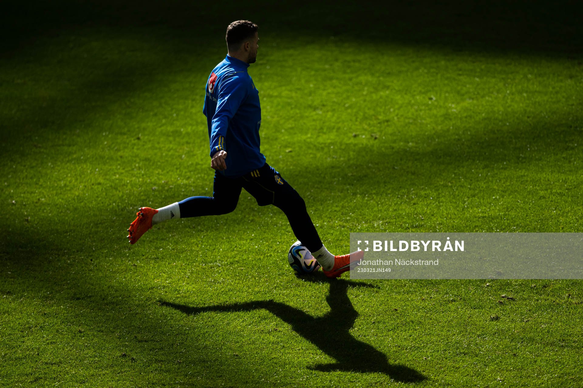 Gabriel Gudmundsson of the Swedish national football team during a training session on March 21, 2023 in Stockholm. 