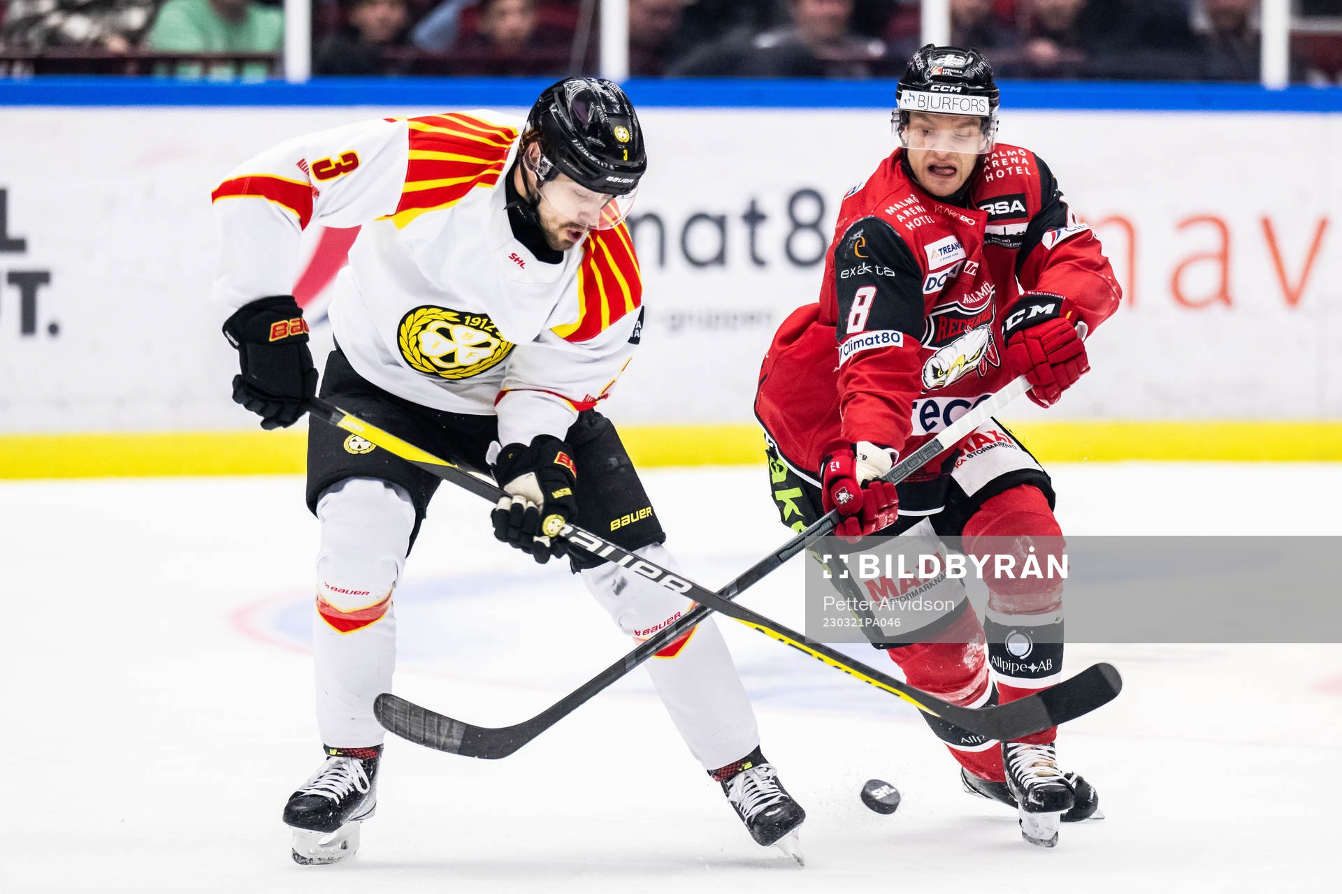 Brynäs Niklas Friman och Malmö Redhawks Johan Olofsson