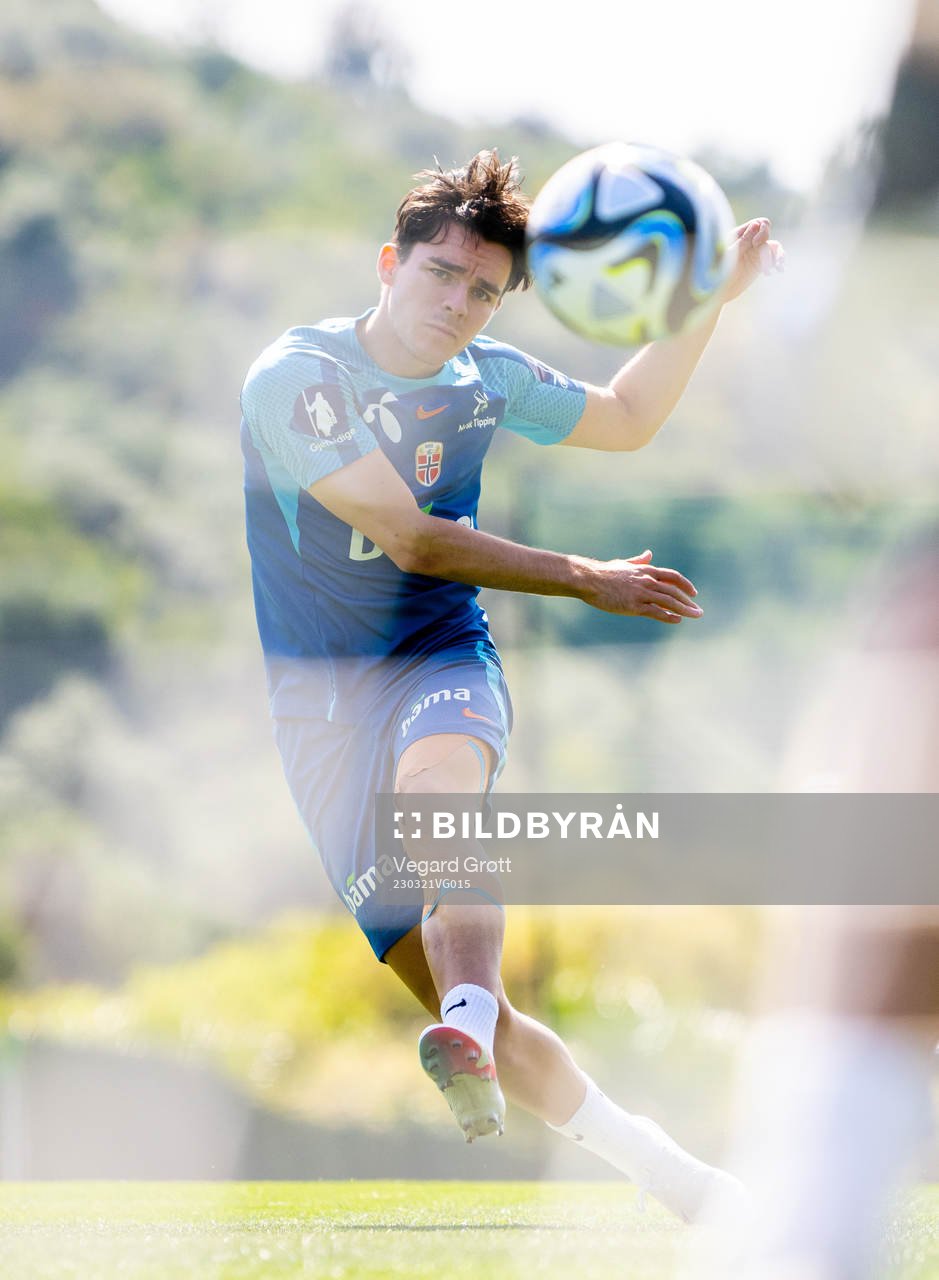 Hugo Vetlesen of the Norwegian national football team during a training session on March 21, 2023 in Marbella. 