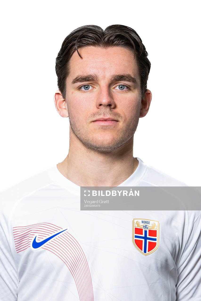 Hugo Vetlesen of the Norwegian national football team poses