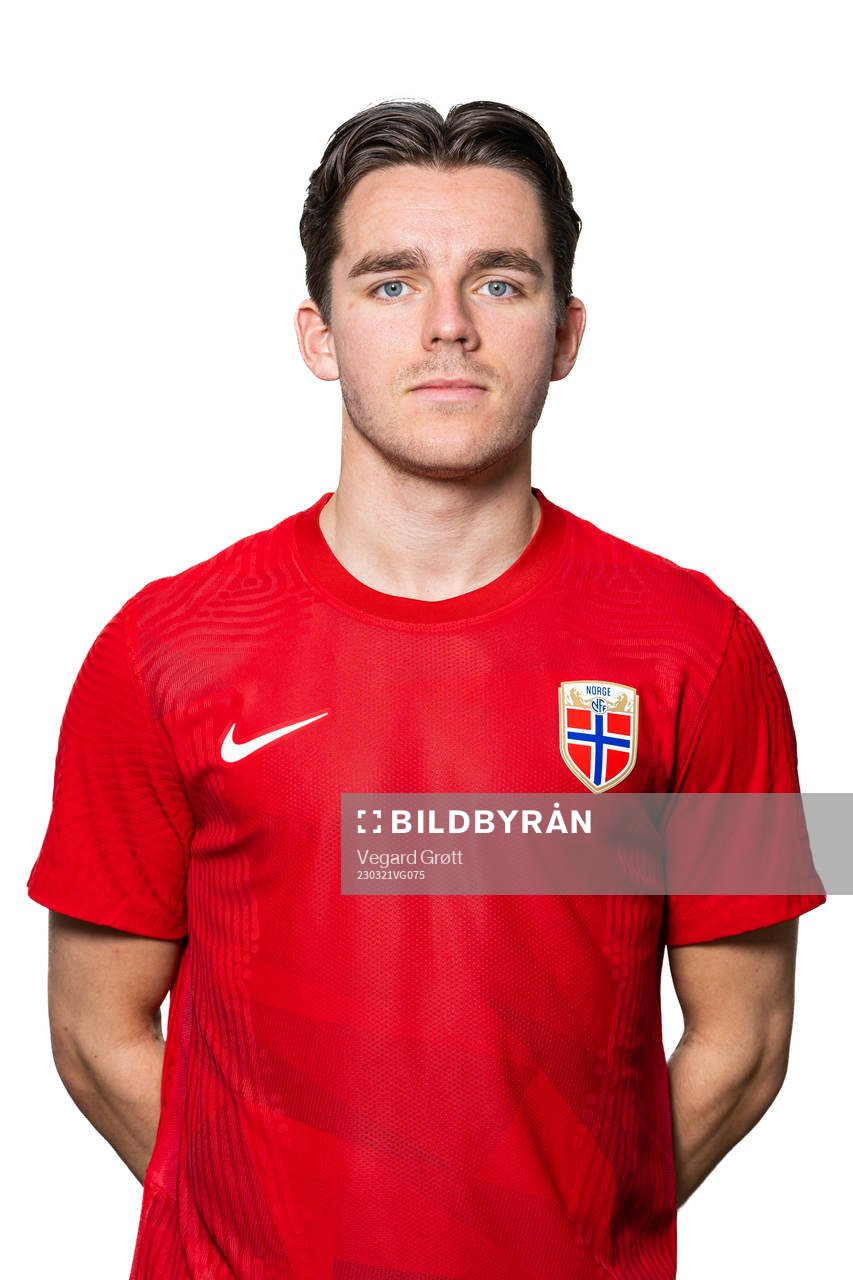 Hugo Vetlesen of the Norwegian national football team poses