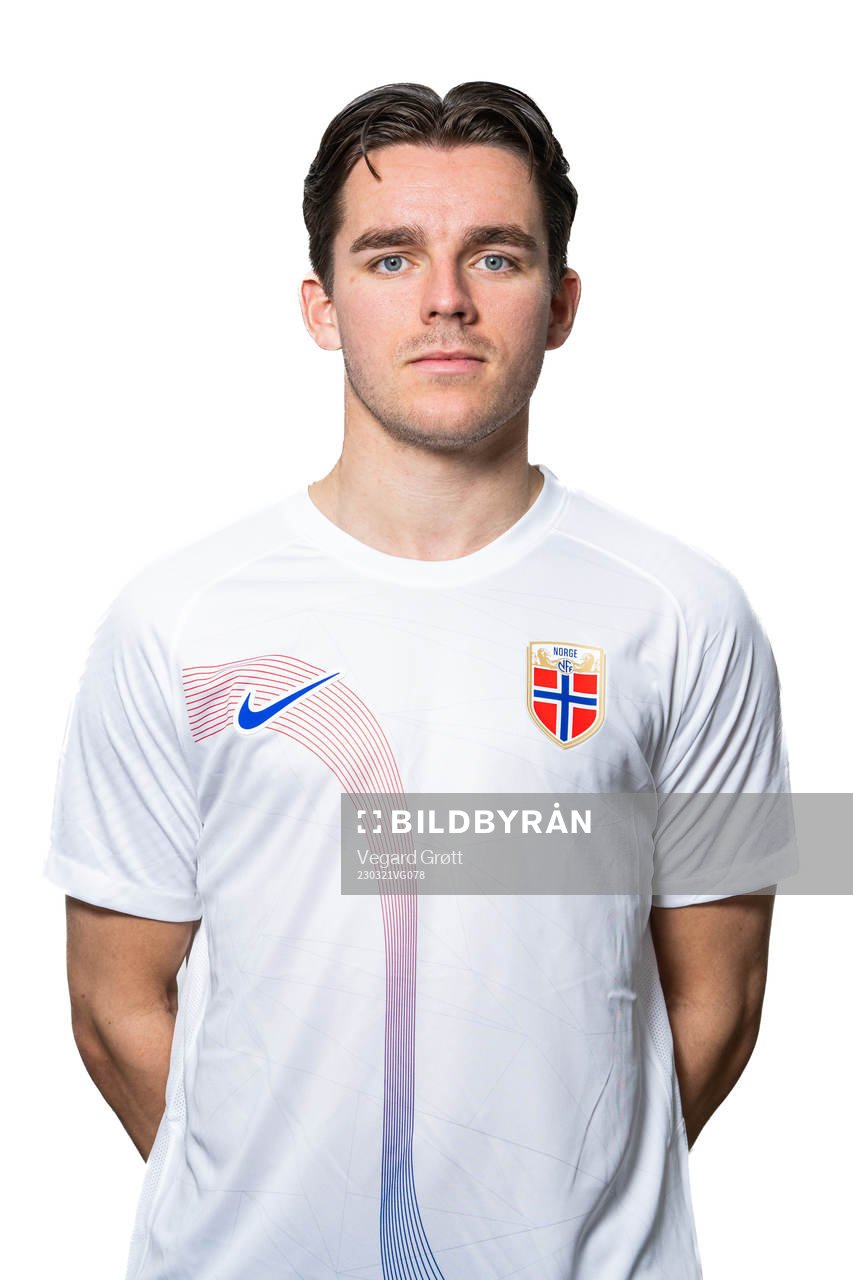 Hugo Vetlesen of the Norwegian national football team poses