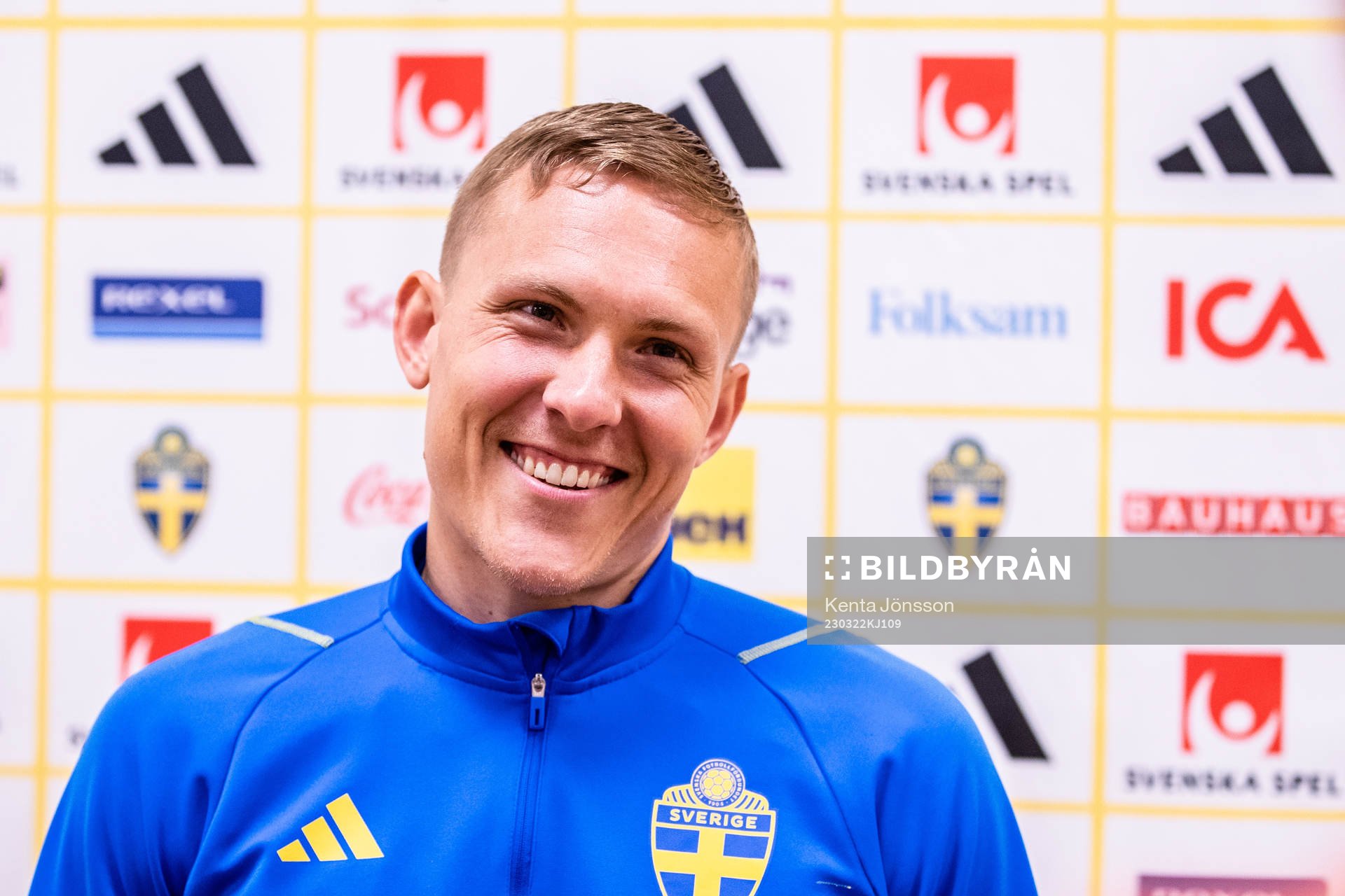 Ludwig Augustinsson during a mixed zone after a training session with the Swedish national football team on March 22, 2023 in Stockholm.