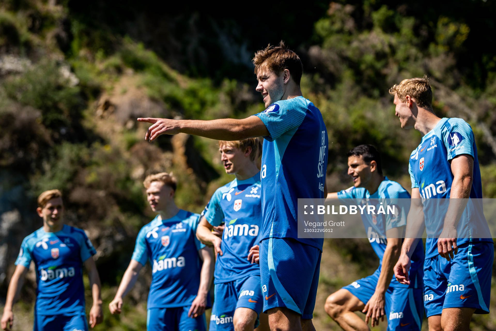 Fredrik André Bjørkan and players of the Norwegian national football team during a training session on March 22, 2023 in Marbella. 