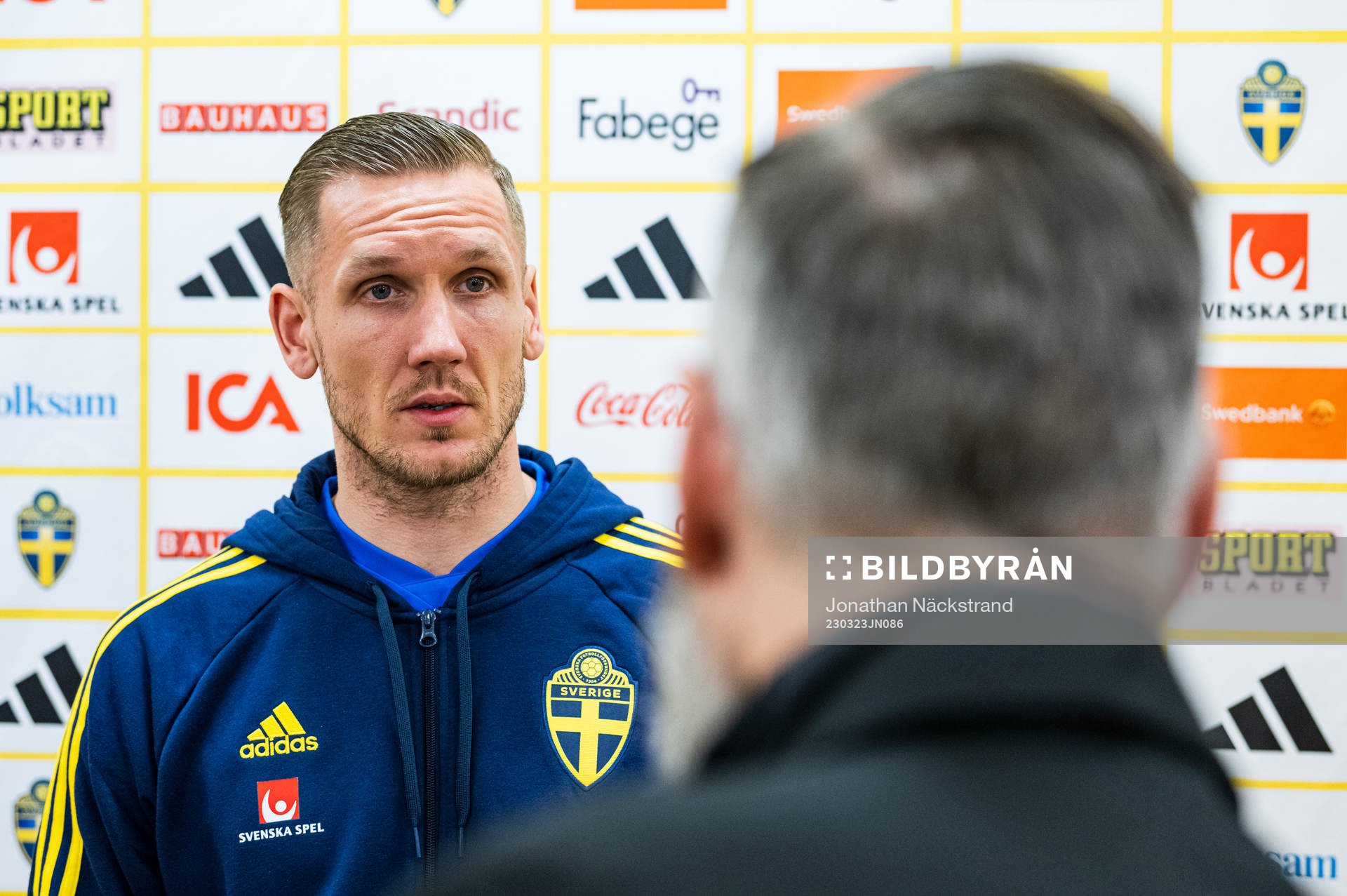 Goalkeeper Robin Olsen of the Swedish national football team, during a mixed zone on March 23, 2023 in Stockholm. 