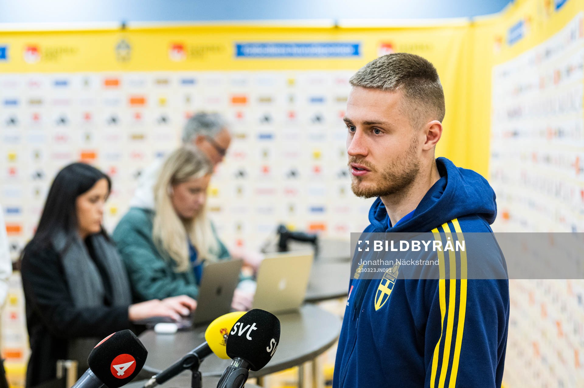 Mattias Svanberg of the Swedish national football team, during a mixed zone on March 23, 2023 in Stockholm. 